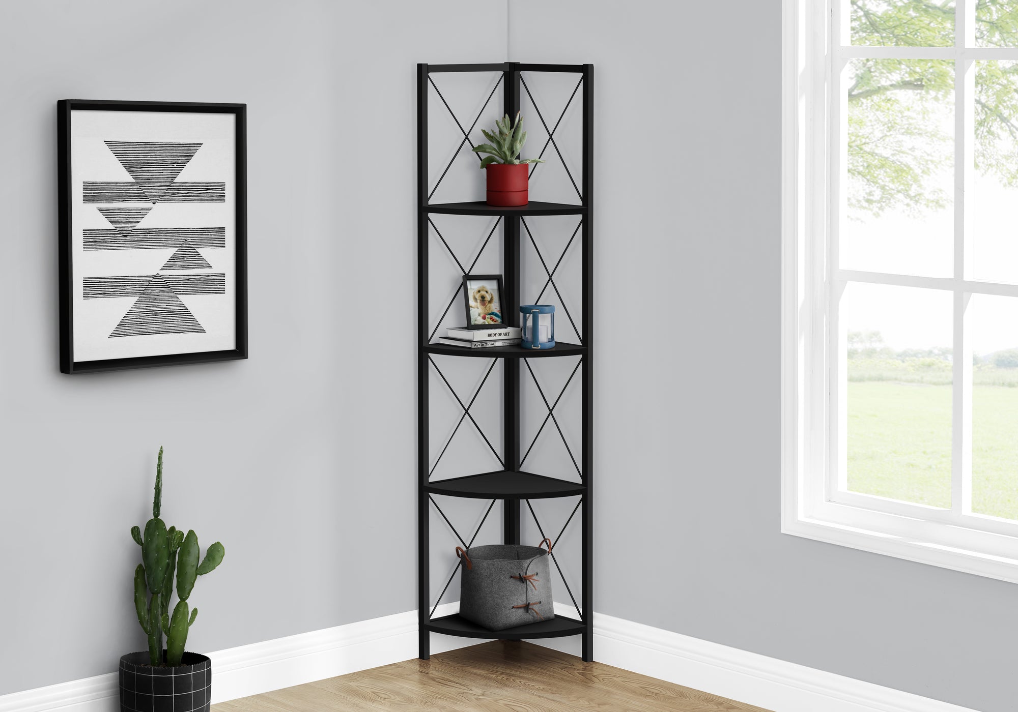 BIBLIOTHEQUE - 60"H / NOIR / ETAGERE EN COIN METAL NOIR 