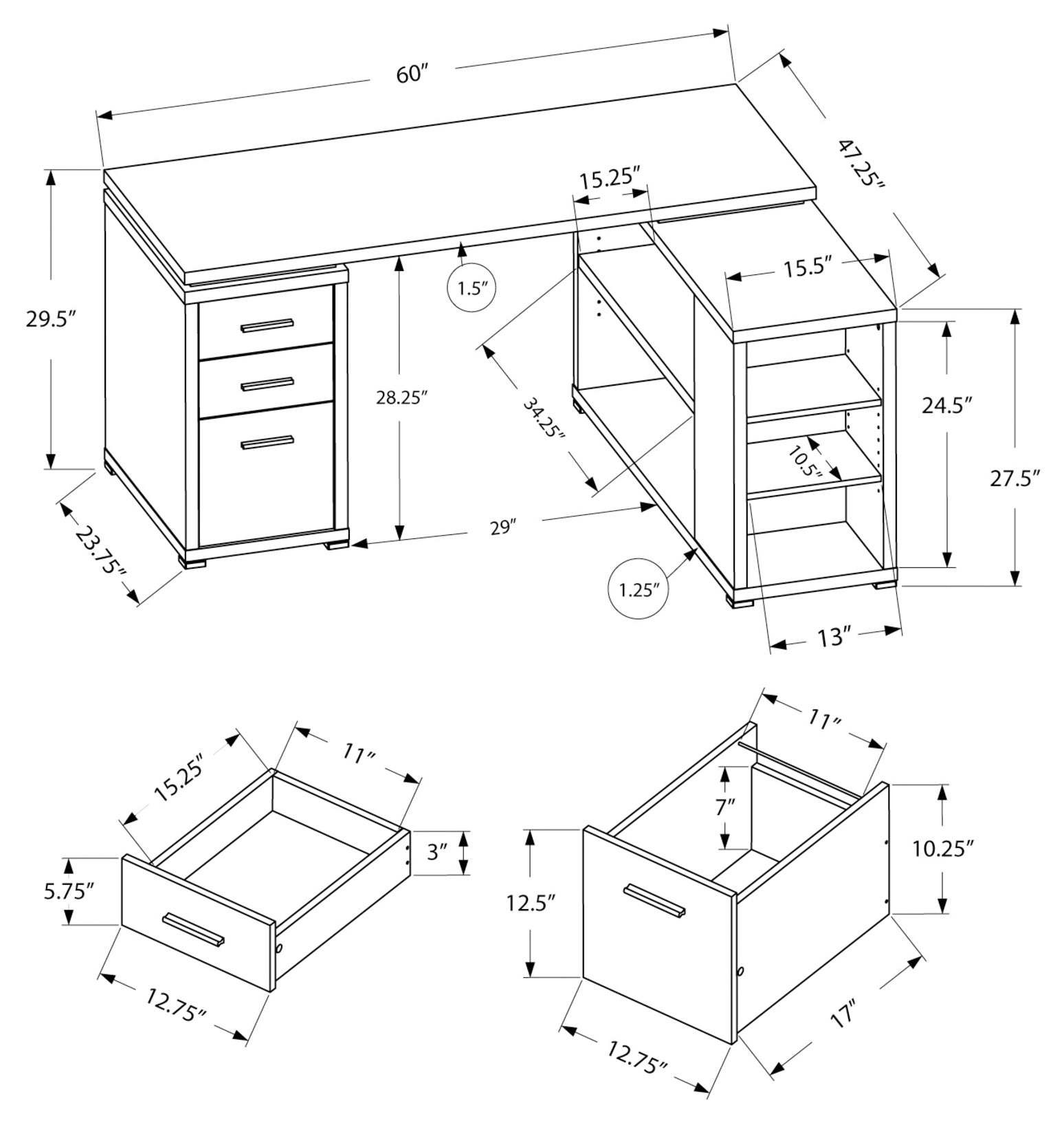 BUREAU D'ORDINATEUR - COIN GAUCHE OU DROIT BLANC