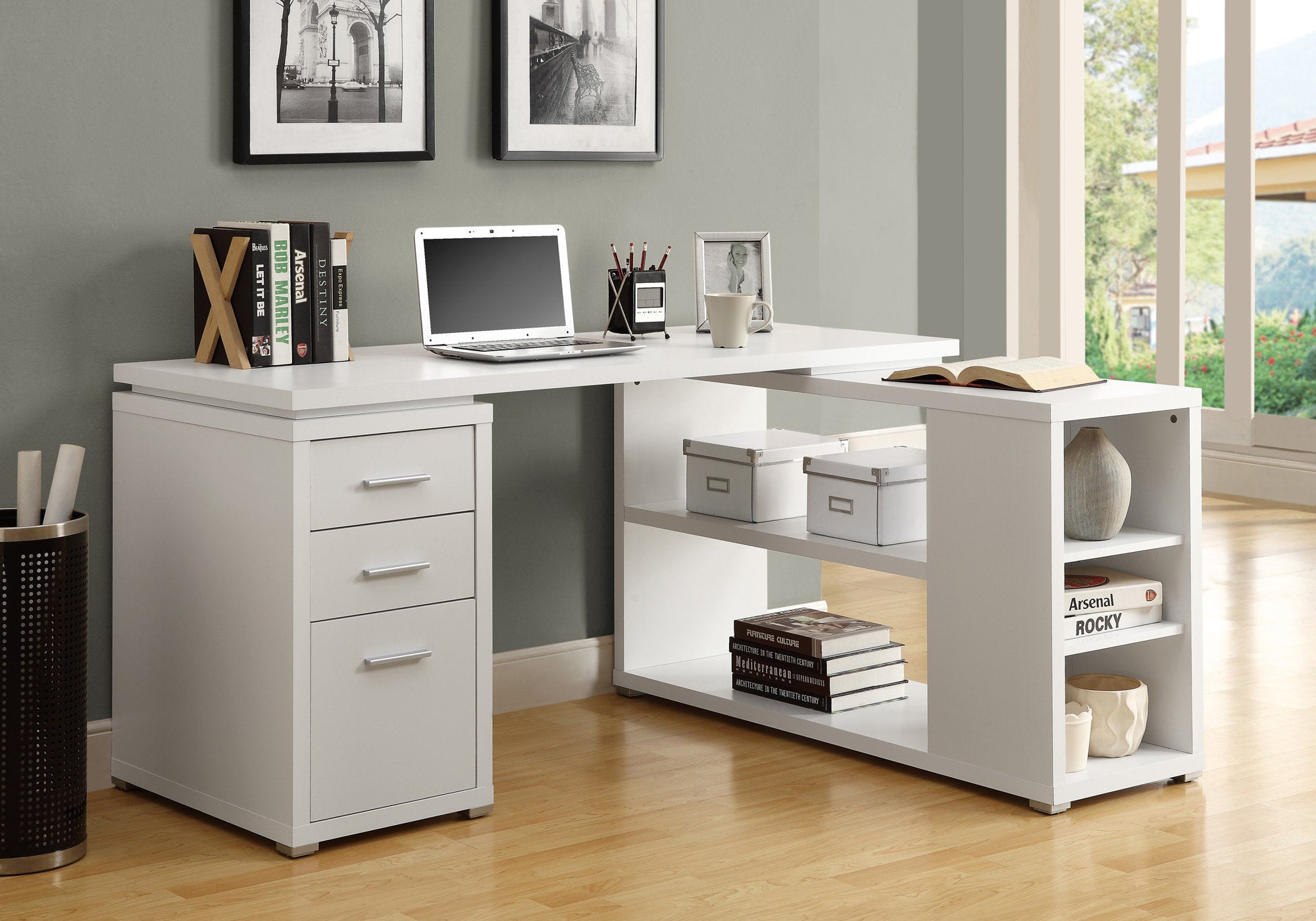 BUREAU D'ORDINATEUR - COIN GAUCHE OU DROIT BLANC