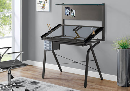 TABLE A DESSIN - AJUSTABLE / METAL GRIS / VERRE TREMPE 