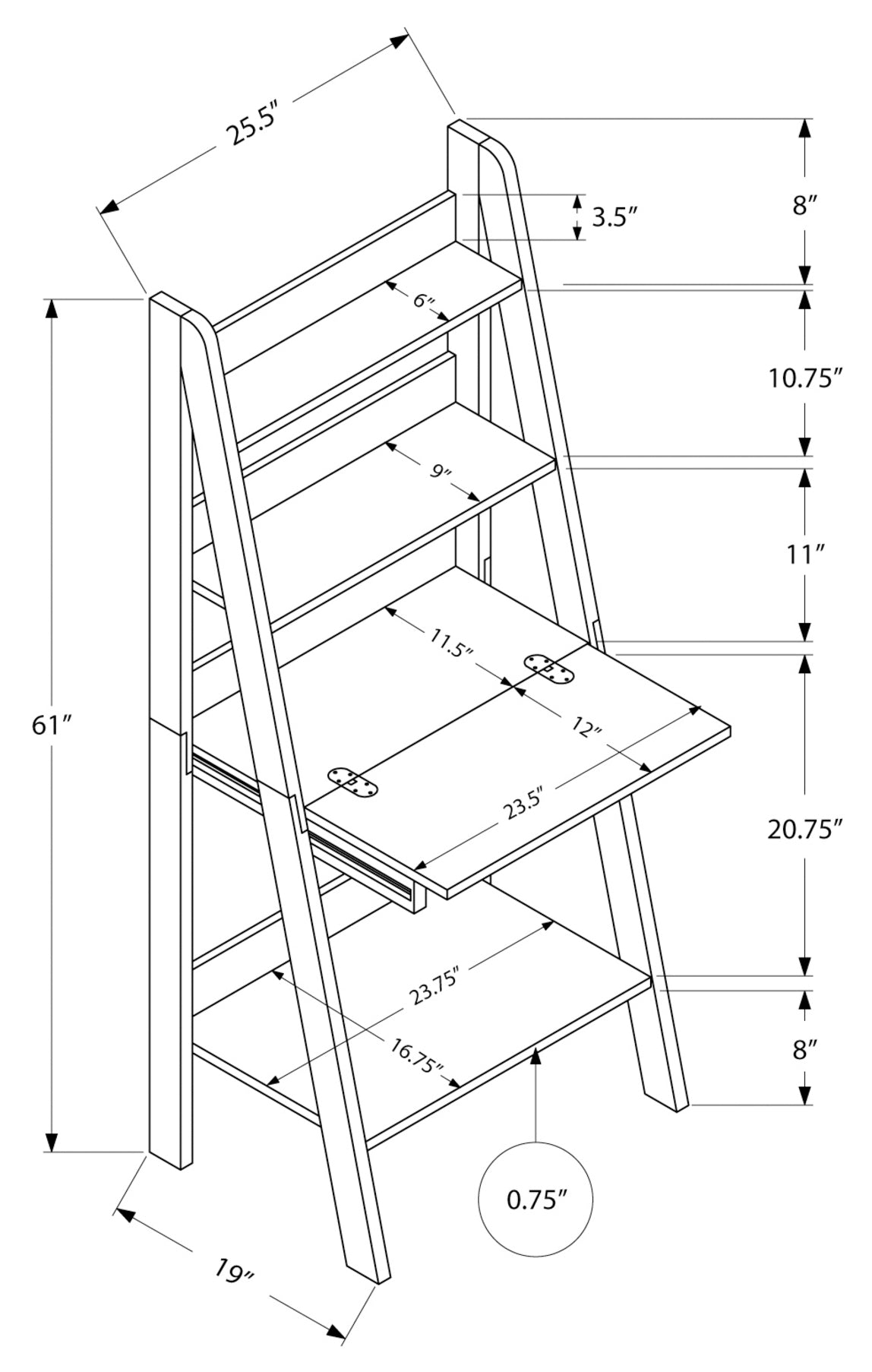 BUREAU D'ORDINATEUR - 61"H / STYLE ÉCHELLE BLANCHE