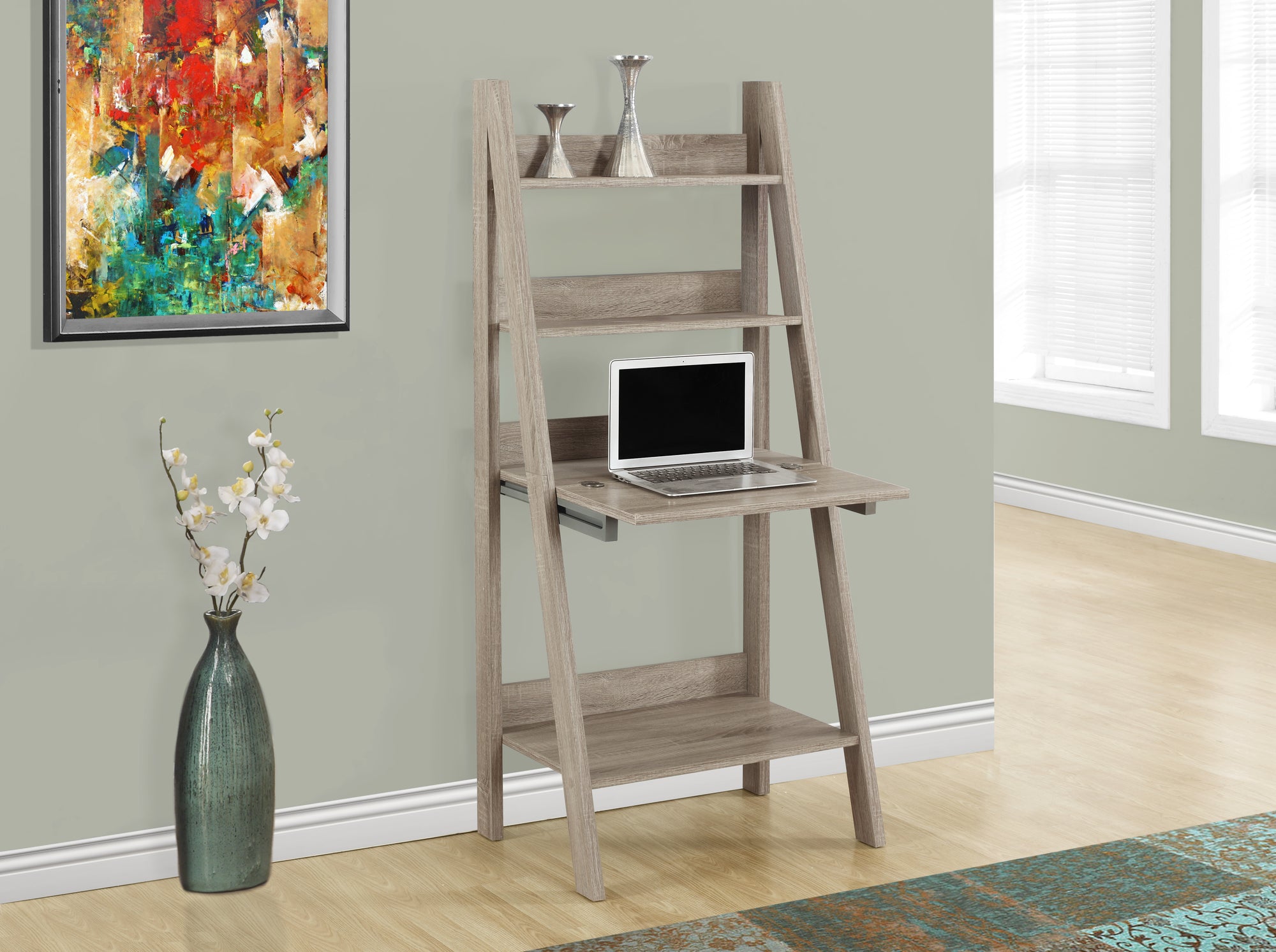BUREAU D'ORDINATEUR - 61"H / STYLE ÉCHELLE TAUPE FONCÉ