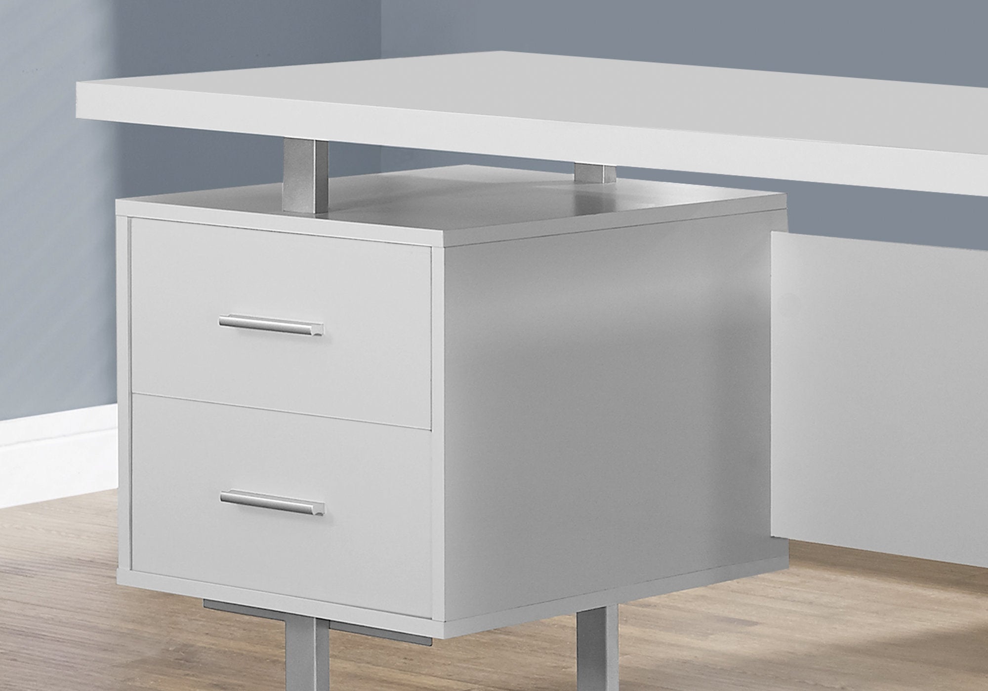 BUREAU D'ORDINATEUR - 60"L / BLANC / METAL ARGENT