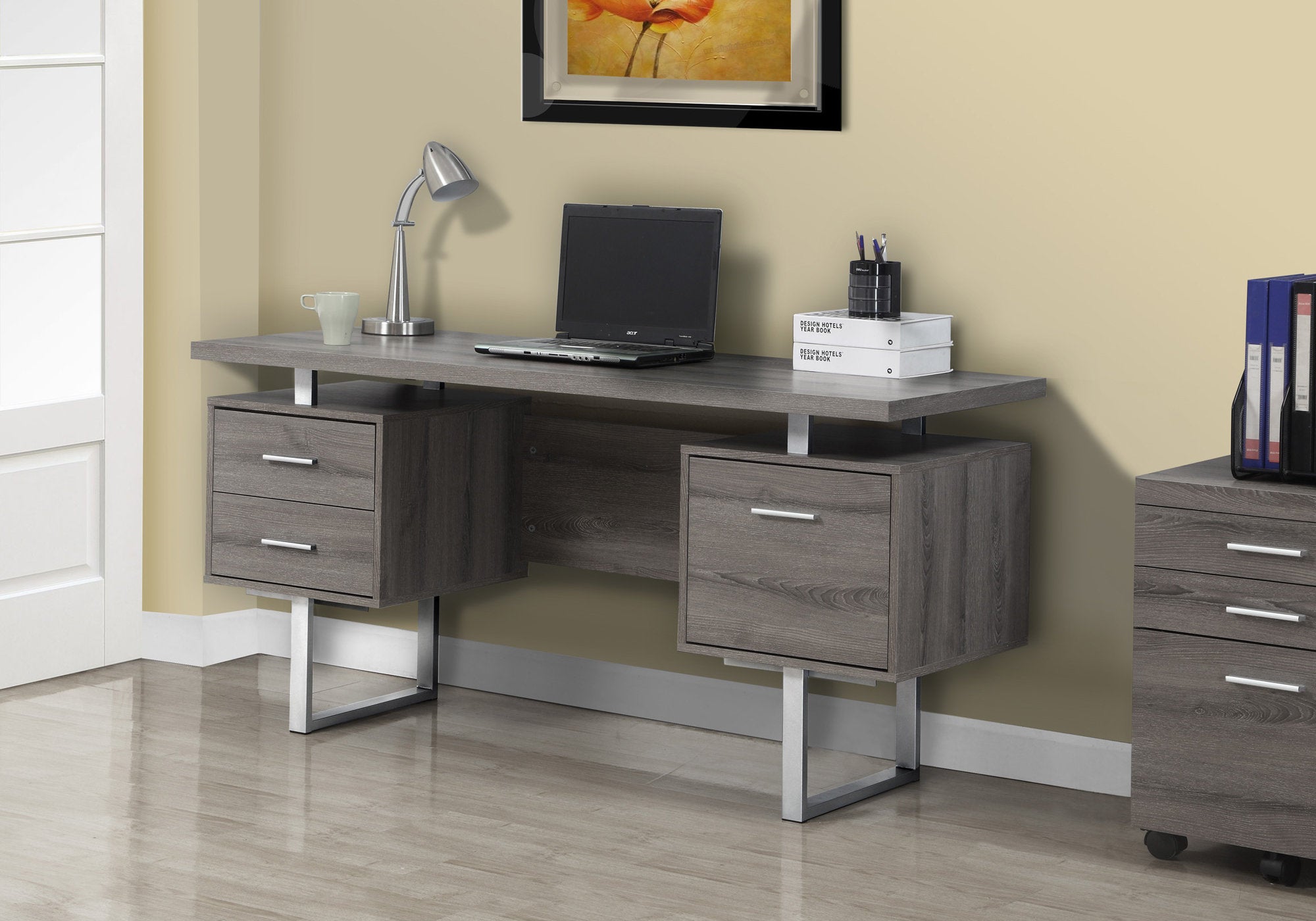 BUREAU D'ORDINATEUR - 60"L / TAUPE FONCE / METAL ARGENT