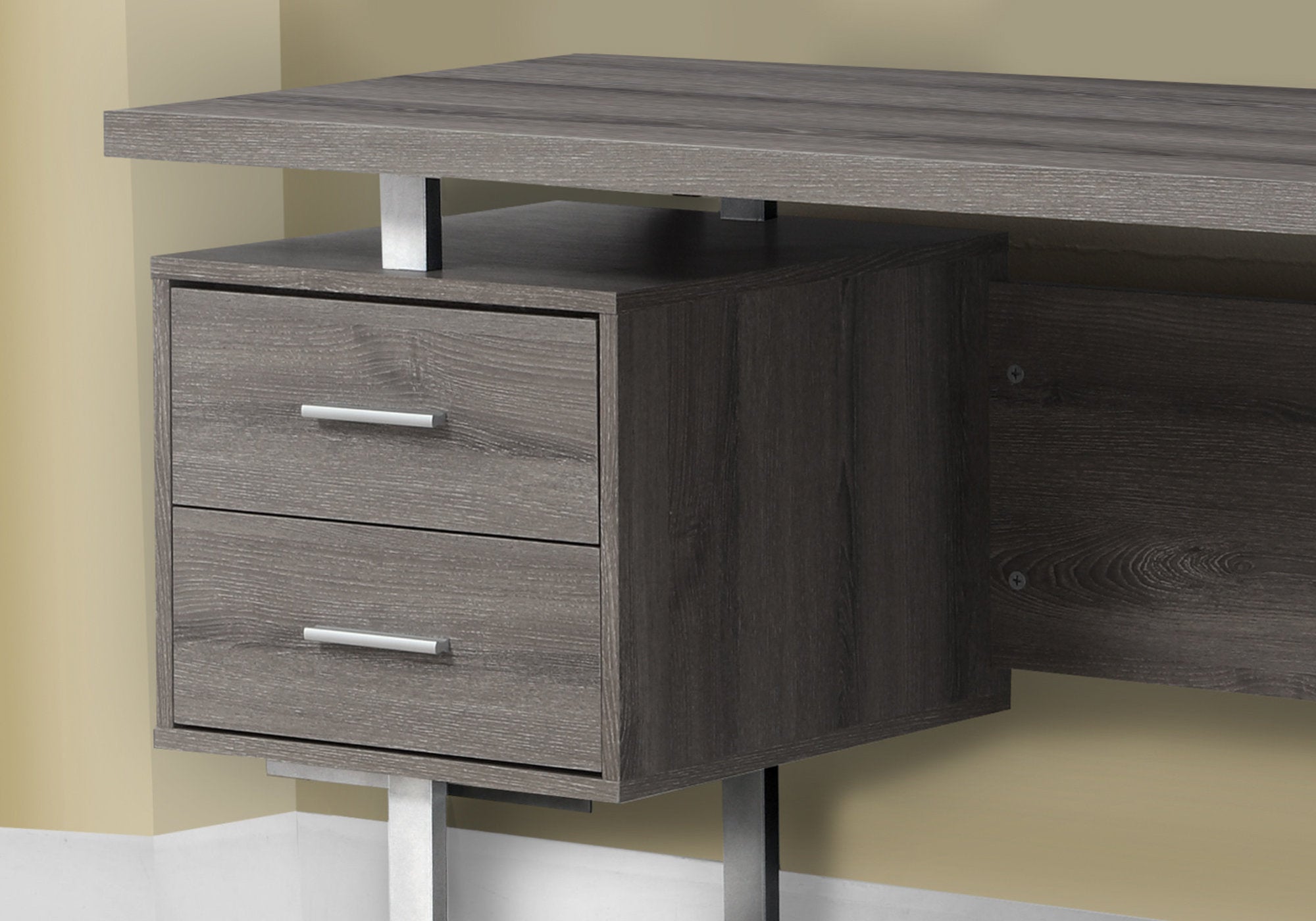 BUREAU D'ORDINATEUR - 60"L / TAUPE FONCE / METAL ARGENT