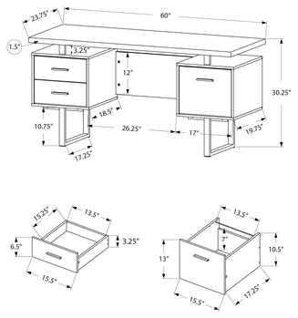 BUREAU D'ORDINATEUR - 60"L / NOYER / METAL ARGENT 