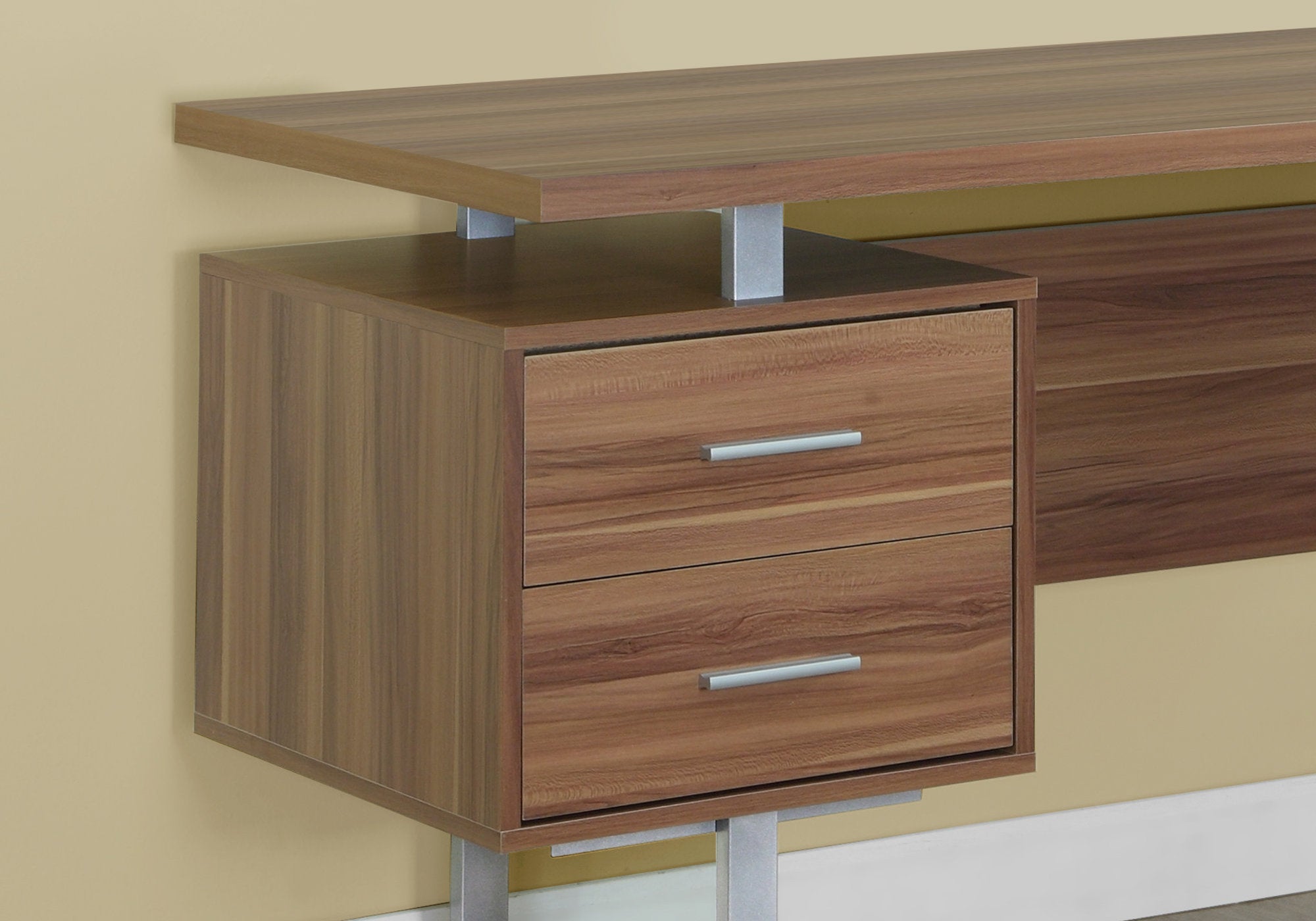 BUREAU D'ORDINATEUR - 60"L / NOYER / METAL ARGENT