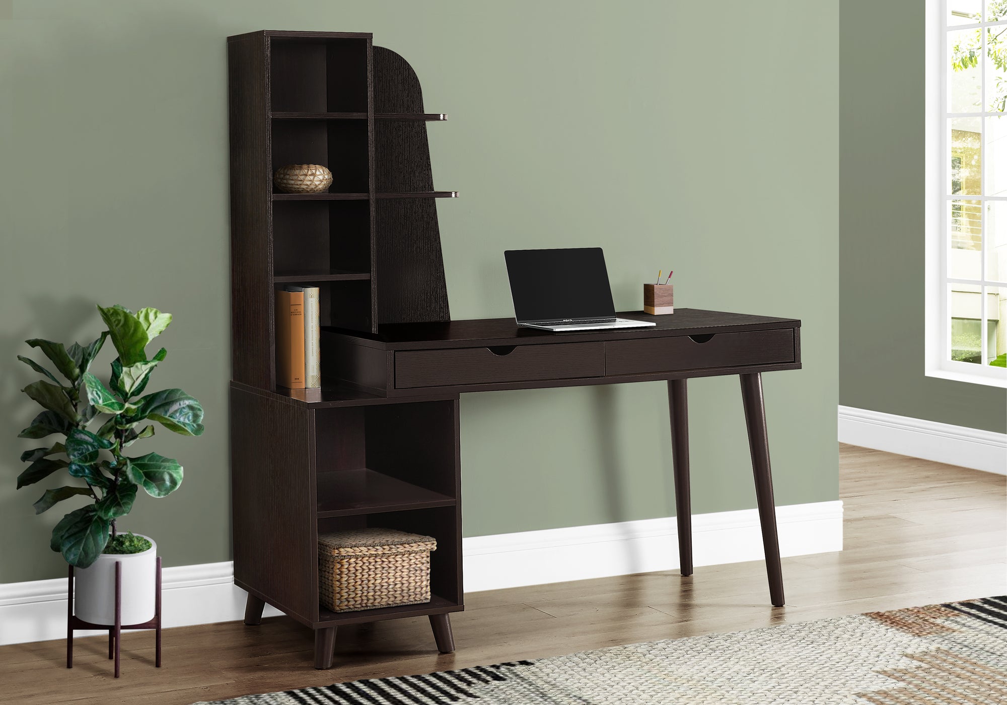 BUREAU D'ORDINATEUR - 55"L / ESPRESSO AVEC BIBLIOTHÈQUE