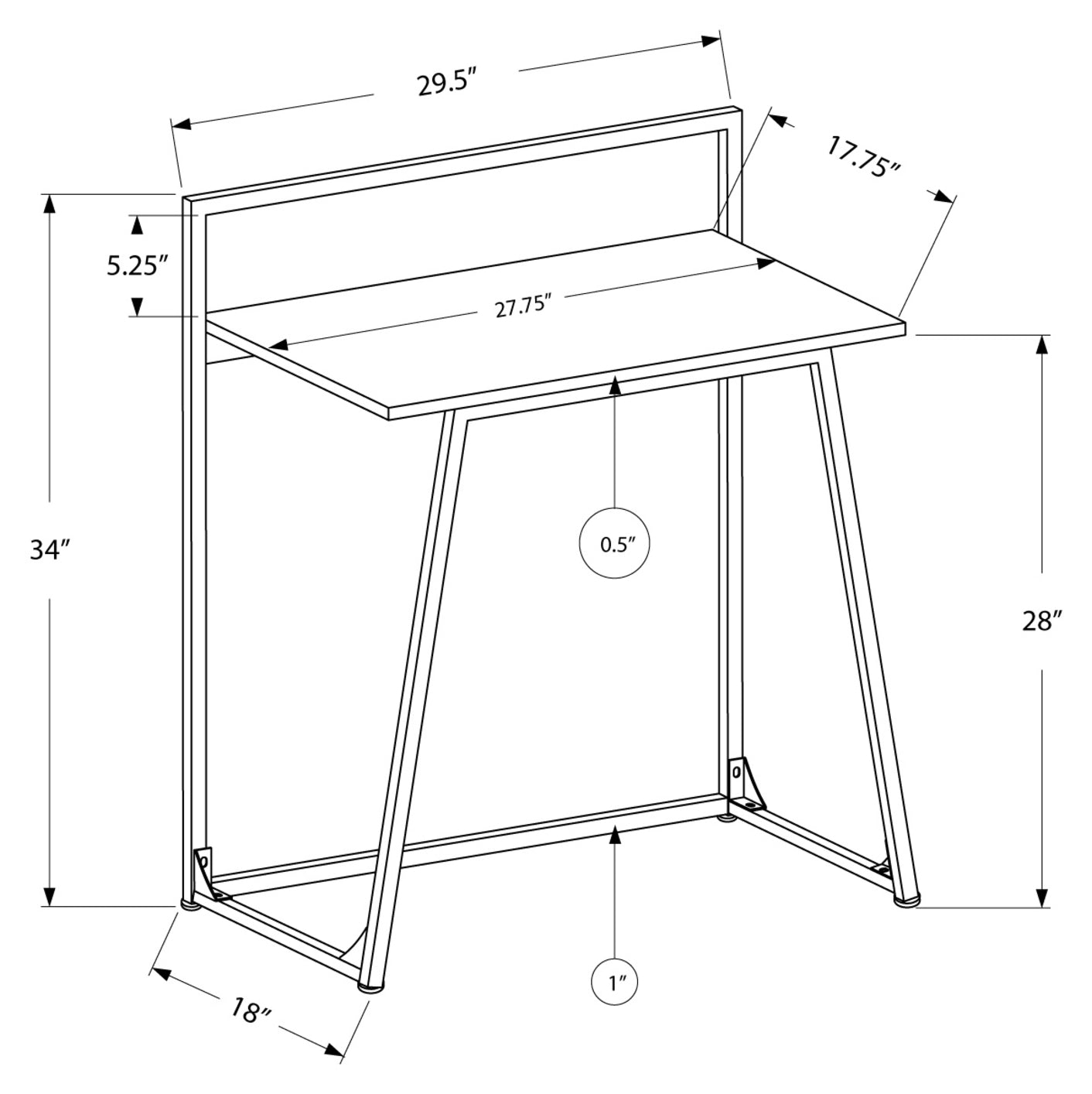 BUREAU D'ORDINATEUR - 30"L / NOIR JUVÉNILE / MÉTAL NOIR
