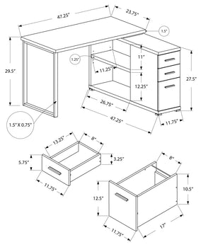 BUREAU D'ORDINATEUR - COIN GAUCHE OU DROIT GRIS 