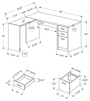 BUREAU D'ORDINATEUR - COIN BLANC AVEC VERRE TREMPÉ 