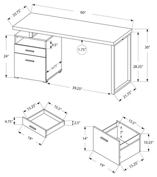 BUREAU D'ORDINATEUR - 60"L / ESPRESSO / METAL ARGENT 