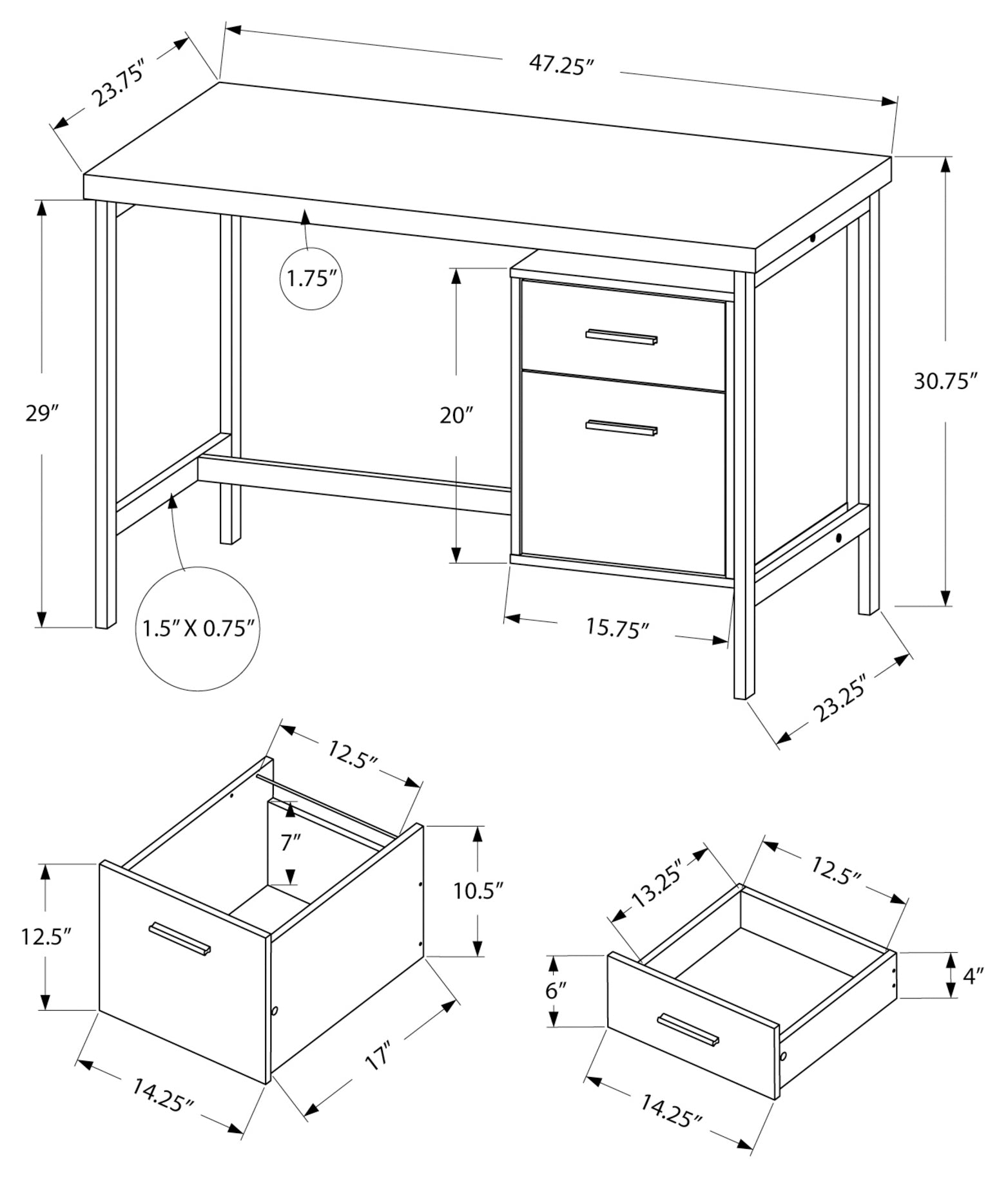 BUREAU D'ORDINATEUR - 48"L / BLANC / METAL ARGENT