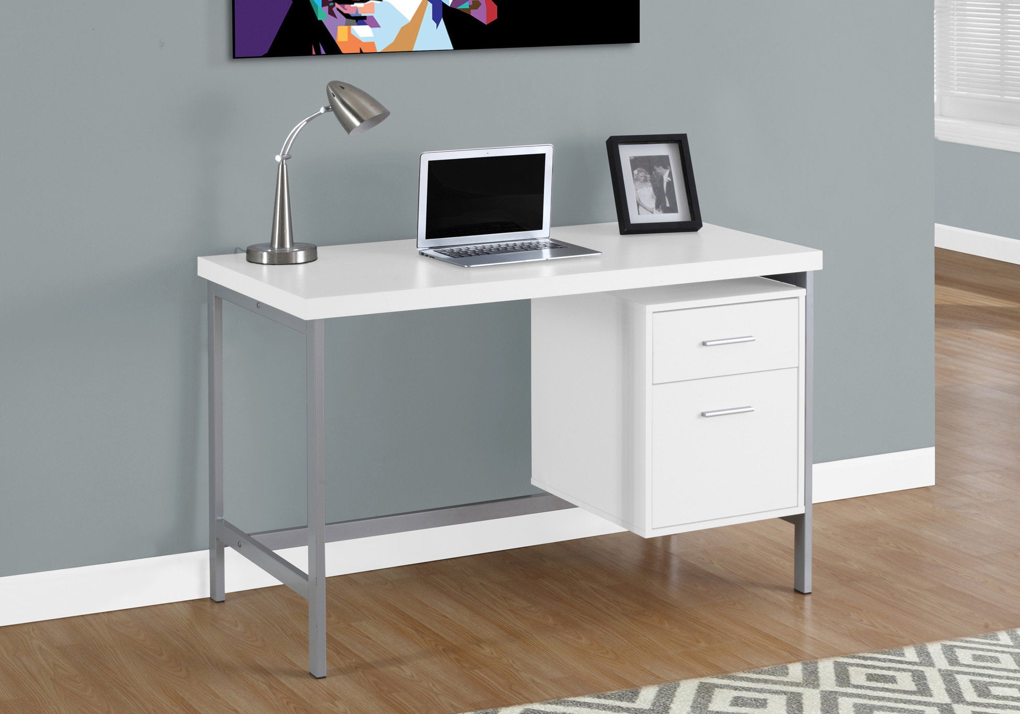BUREAU D'ORDINATEUR - 48"L / BLANC / METAL ARGENT