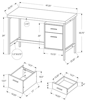 BUREAU D'ORDINATEUR - 48"L / BLANC / METAL ARGENT 