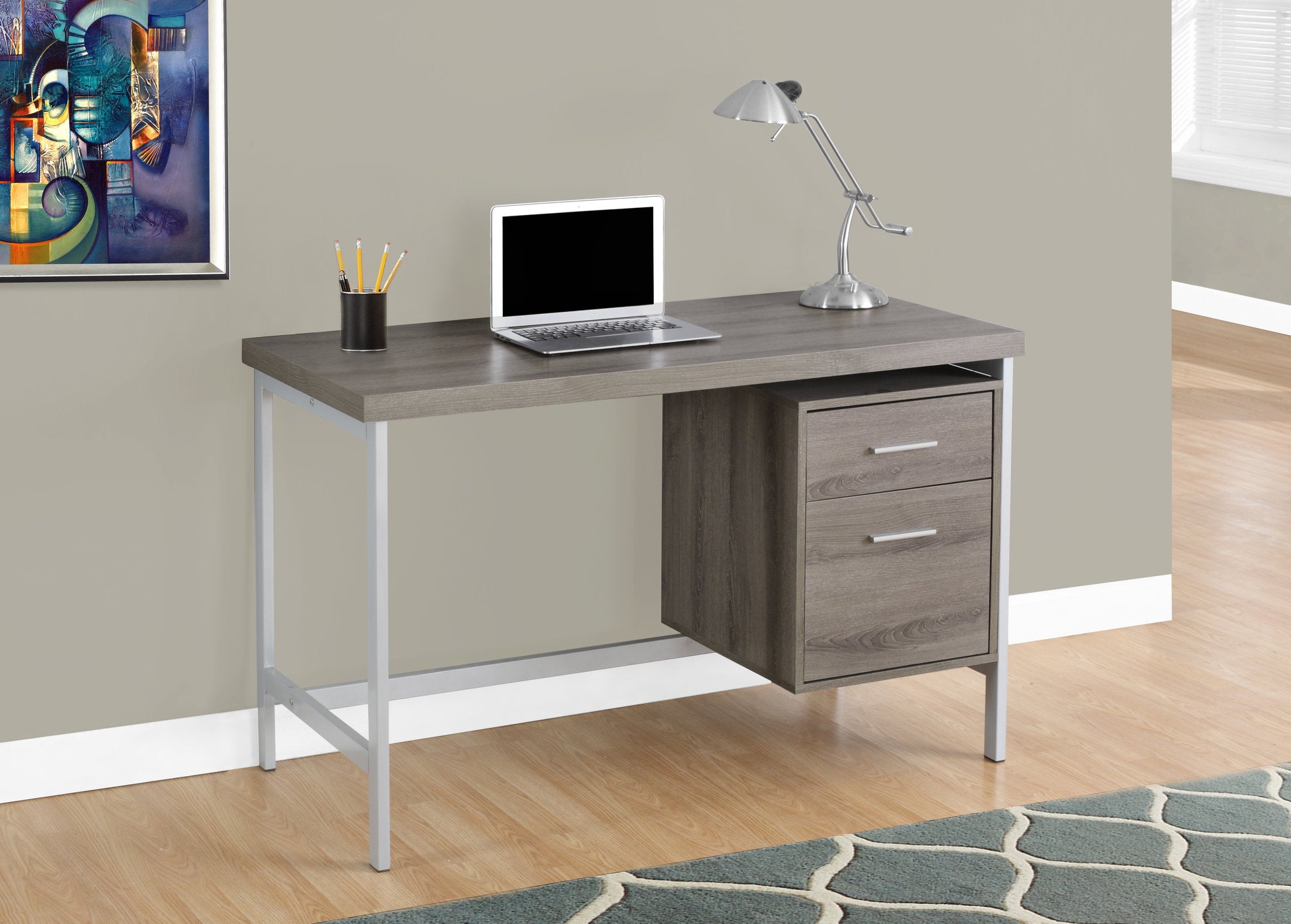 BUREAU D'ORDINATEUR - 48"L / TAUPE FONCE / METAL ARGENT