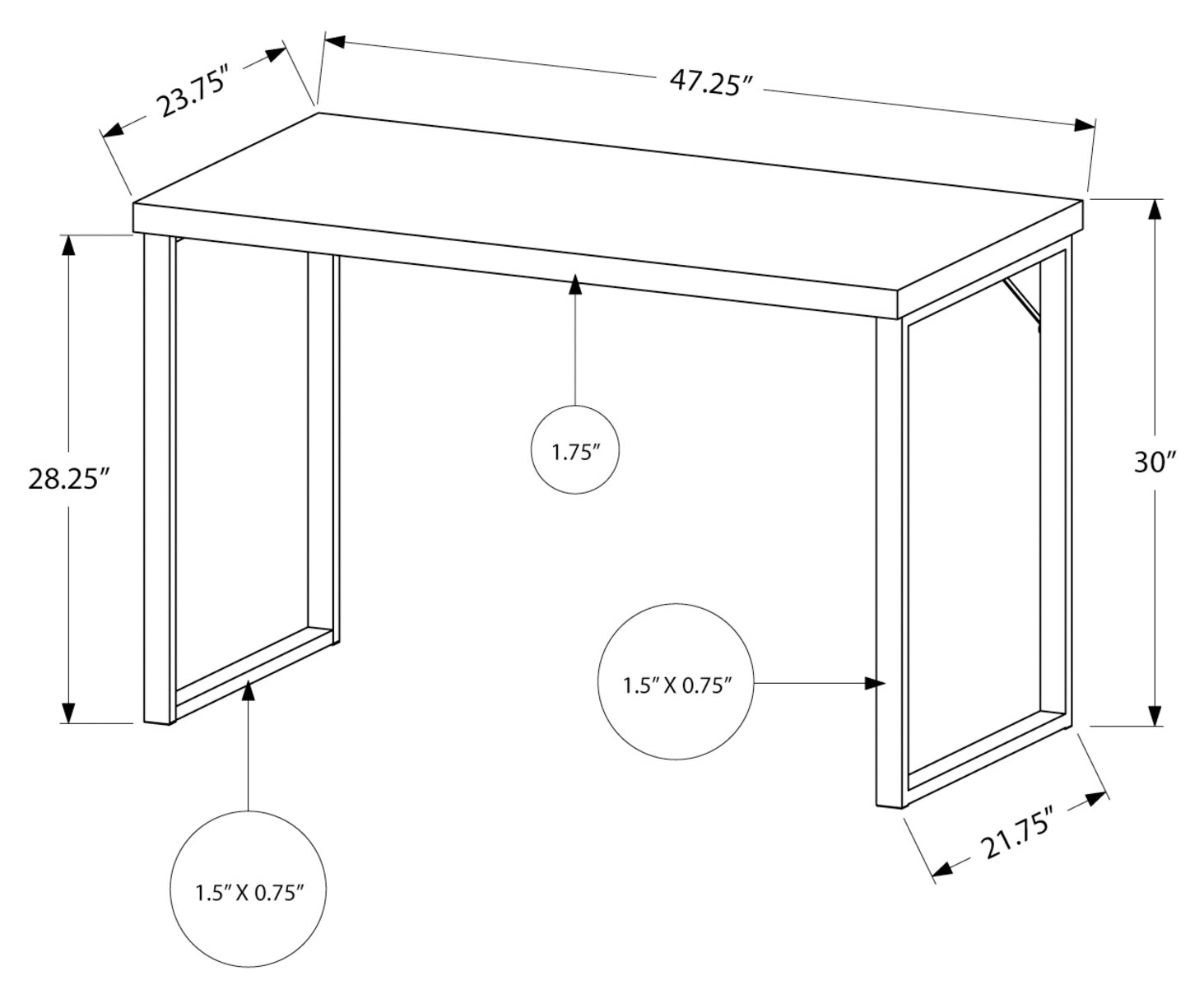BUREAU D'ORDINATEUR - 48"L / BLANC / METAL ARGENT