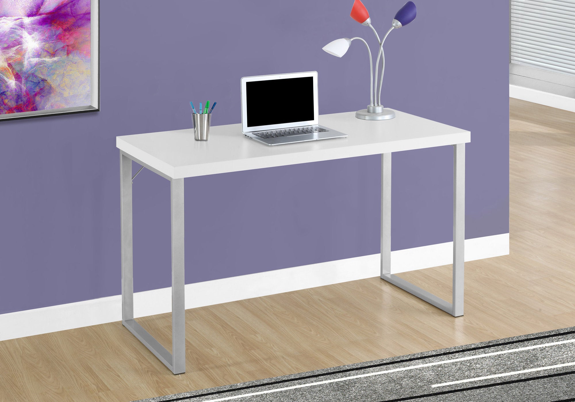 BUREAU D'ORDINATEUR - 48"L / BLANC / METAL ARGENT
