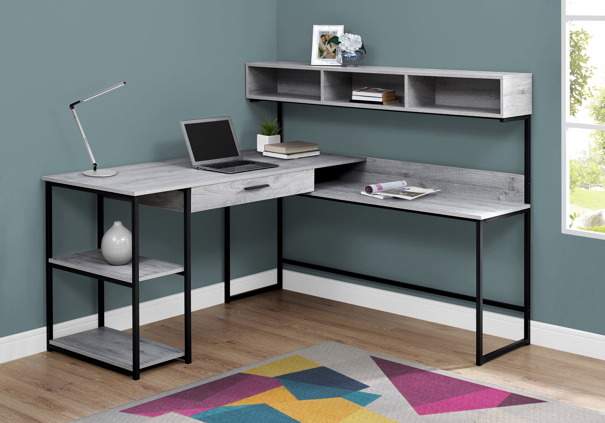 BUREAU ORDINATEUR - COIN MÉTAL GRIS / NOIR