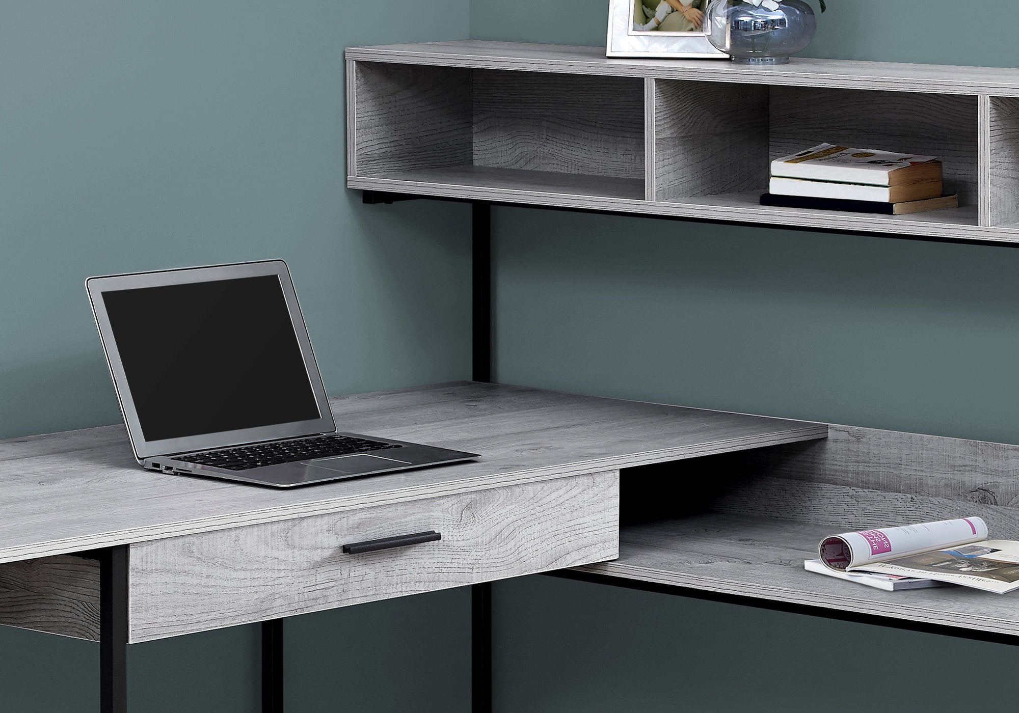 BUREAU ORDINATEUR - COIN MÉTAL GRIS / NOIR