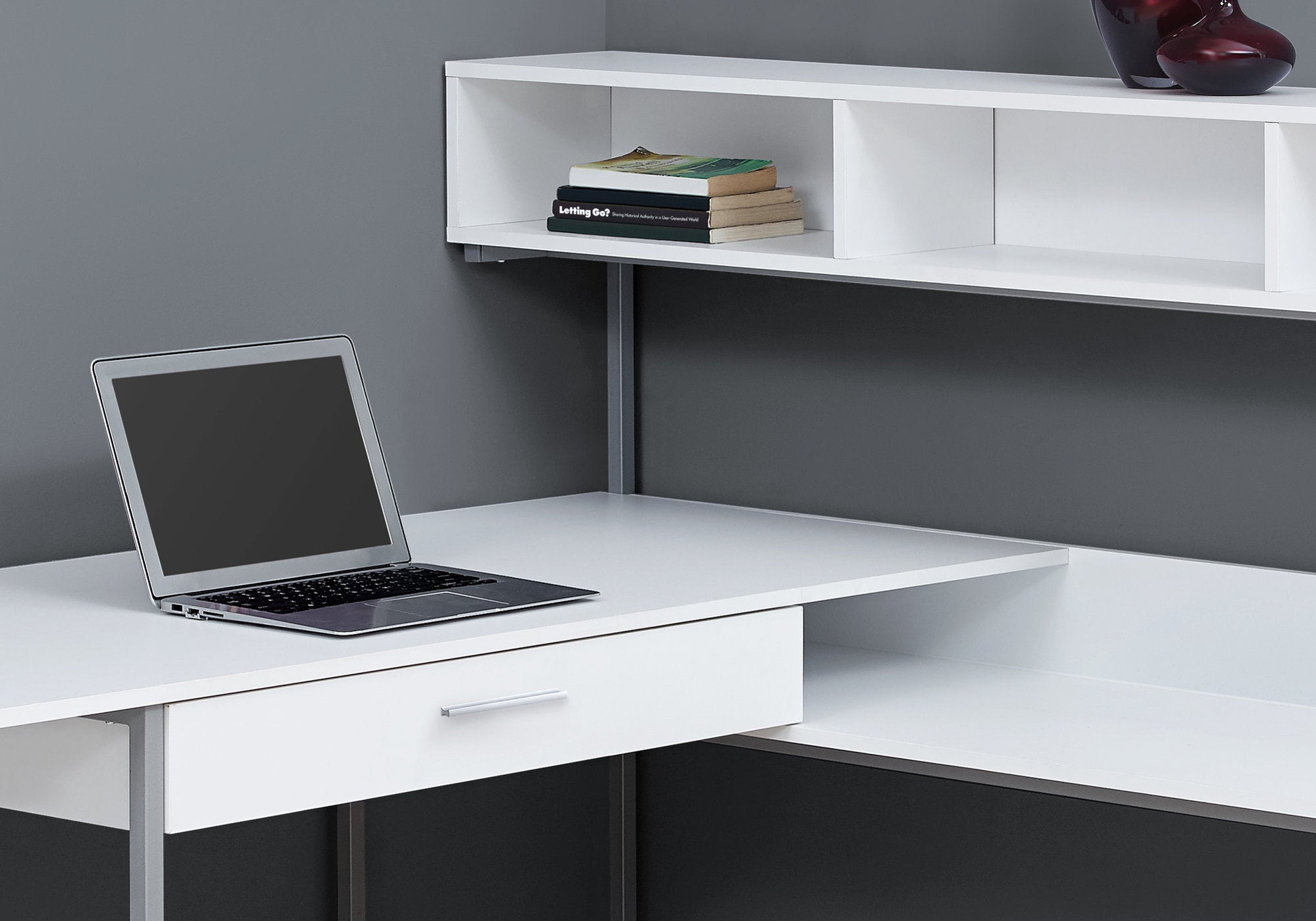 BUREAU ORDINATEUR - COIN BLANC / METAL ARGENT