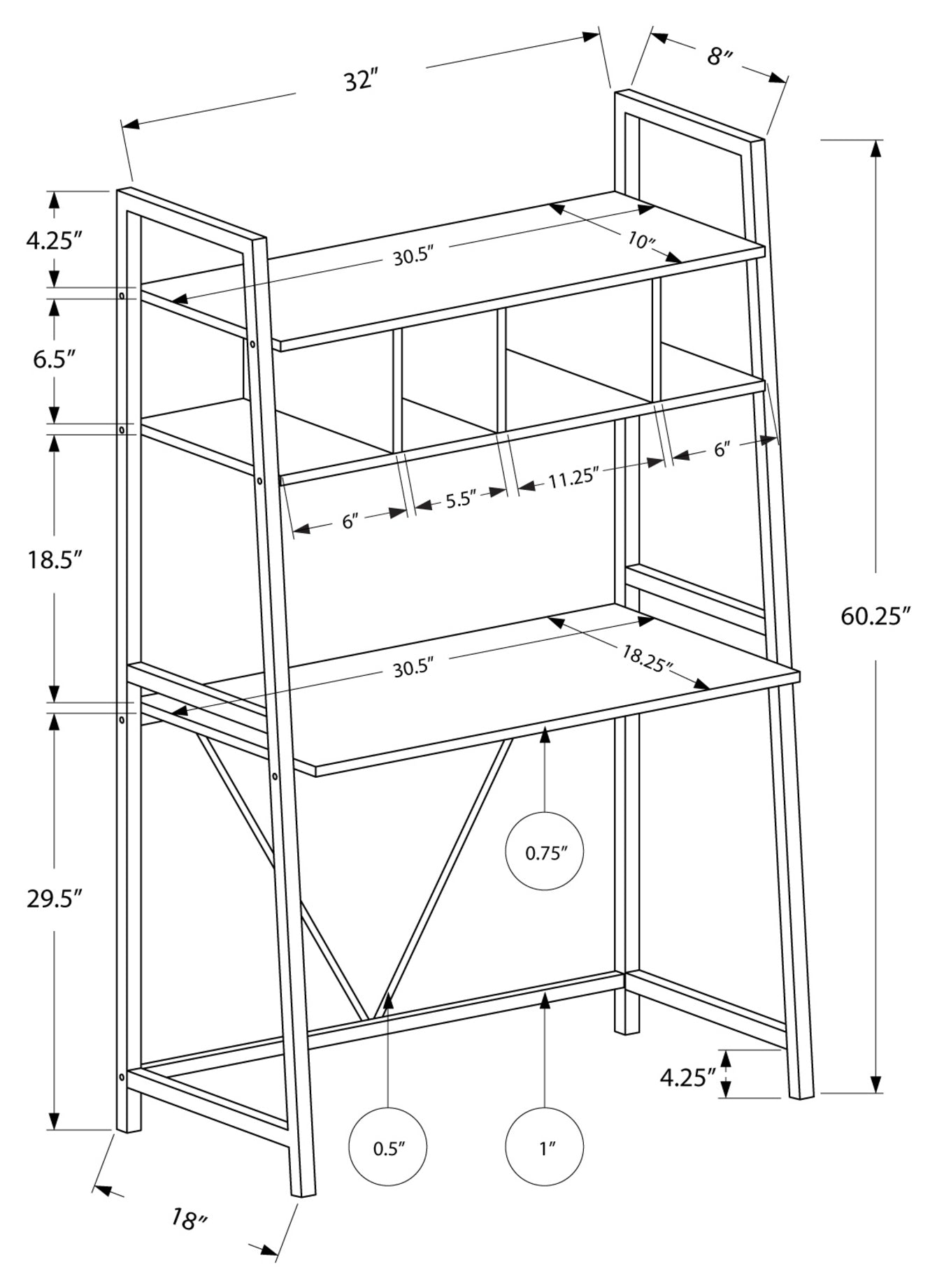 BUREAU D'ORDINATEUR - 32"L / DESSUS BLANC / METAL BLANC