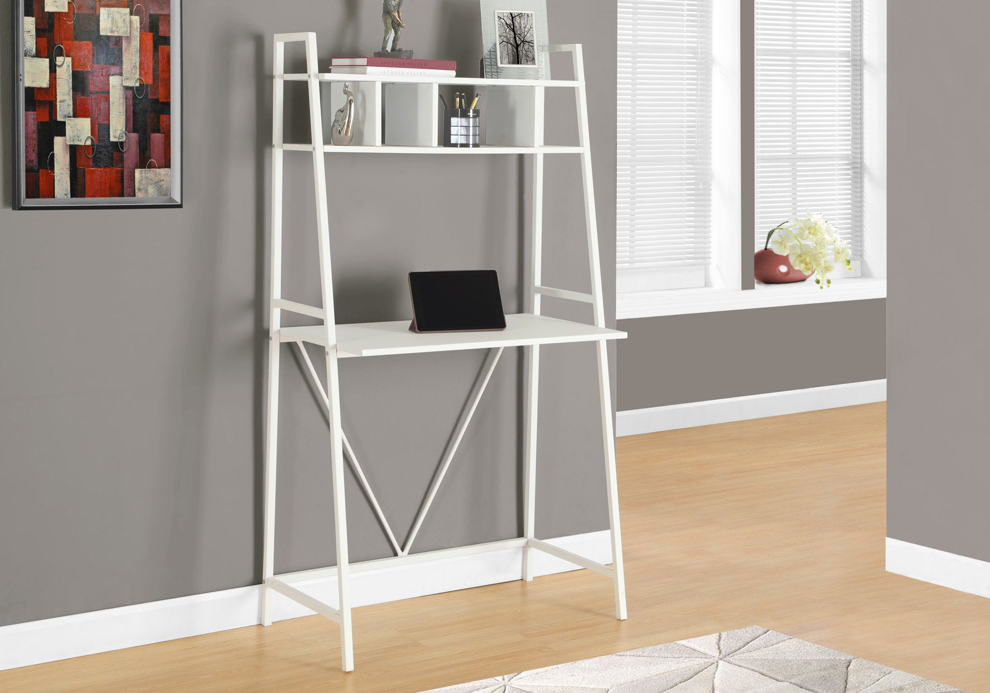 BUREAU D'ORDINATEUR - 32"L / DESSUS BLANC / METAL BLANC