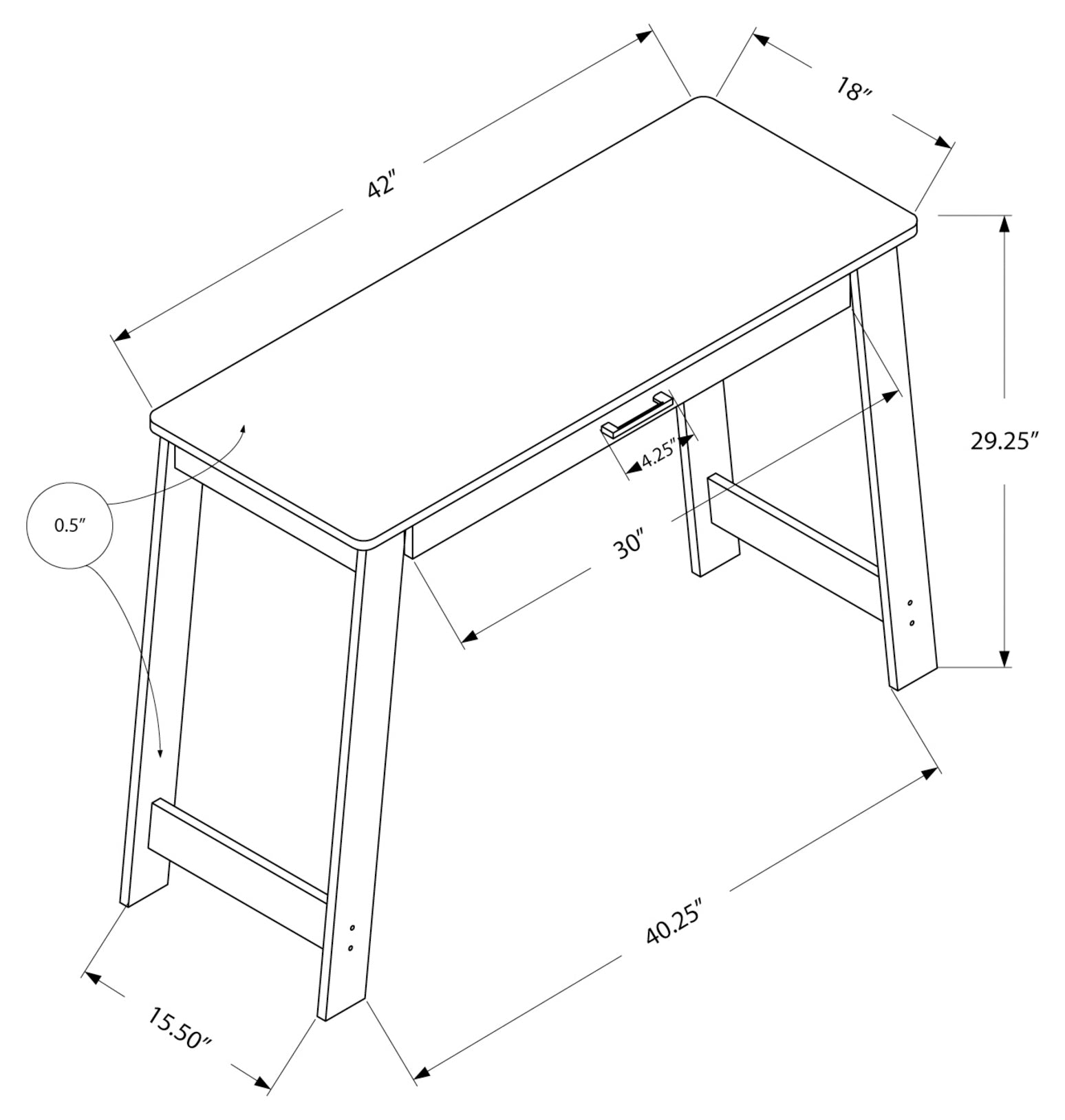 BUREAU D'ORDINATEUR - 42"L / GRIS AVEC TIROIR DE RANGEMENT