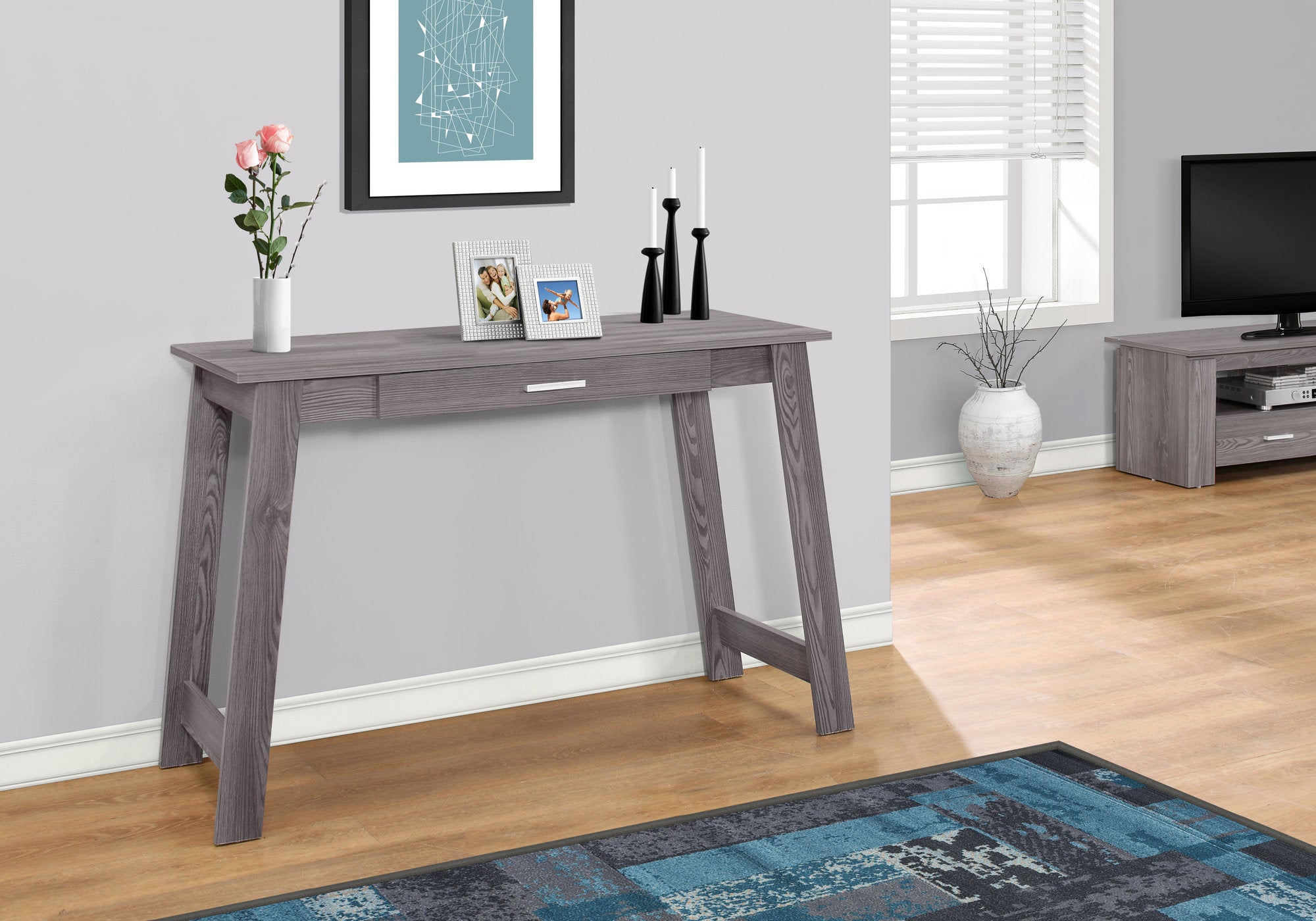BUREAU D'ORDINATEUR - 42"L / GRIS AVEC TIROIR DE RANGEMENT