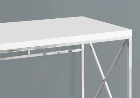 BUREAU D'ORDINATEUR - 48"L / BLANC BRILLANT / METAL CHROME 