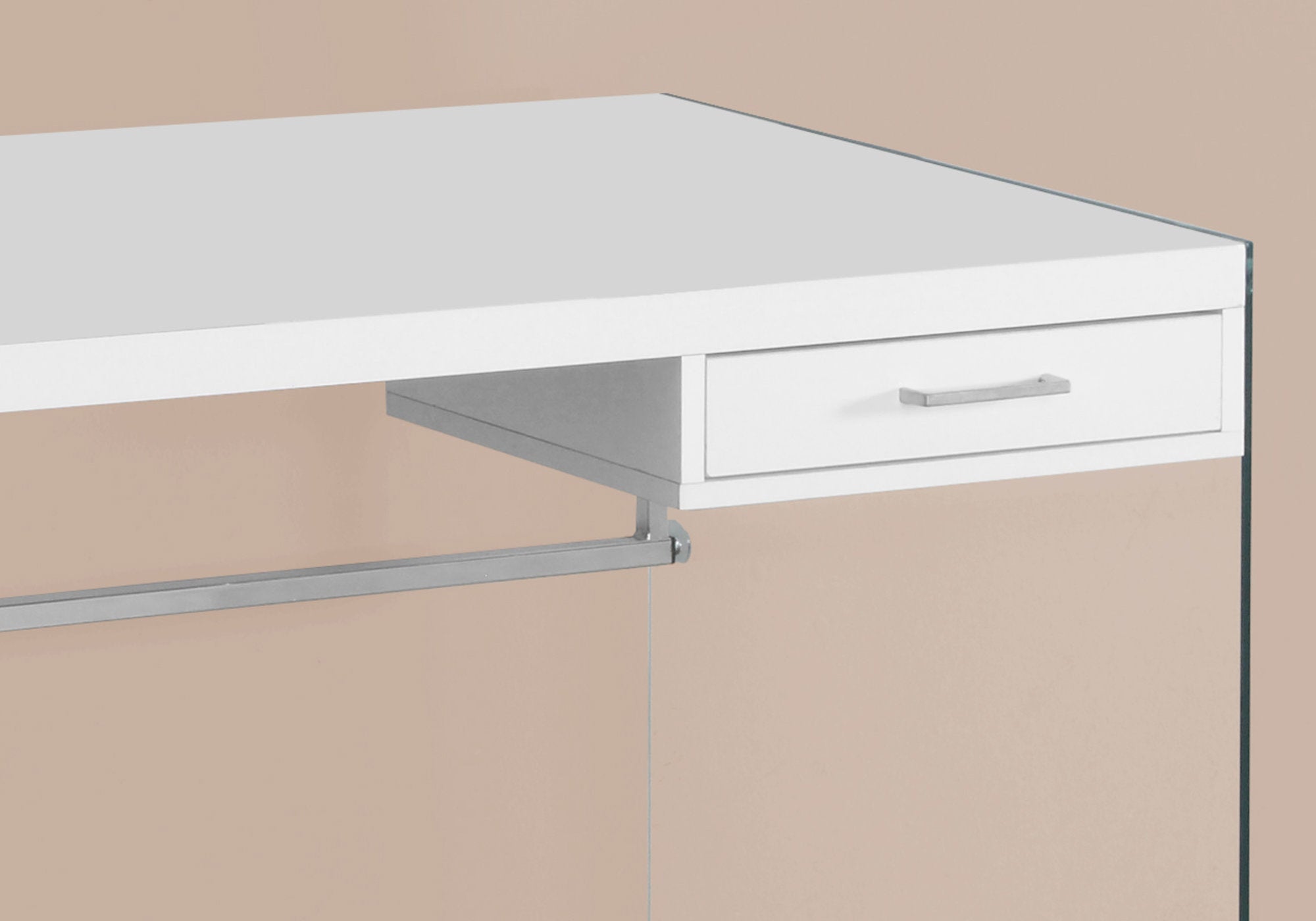 BUREAU D'ORDINATEUR - 48"L / BLANC BRILLANT / VERRE TREMPÉ