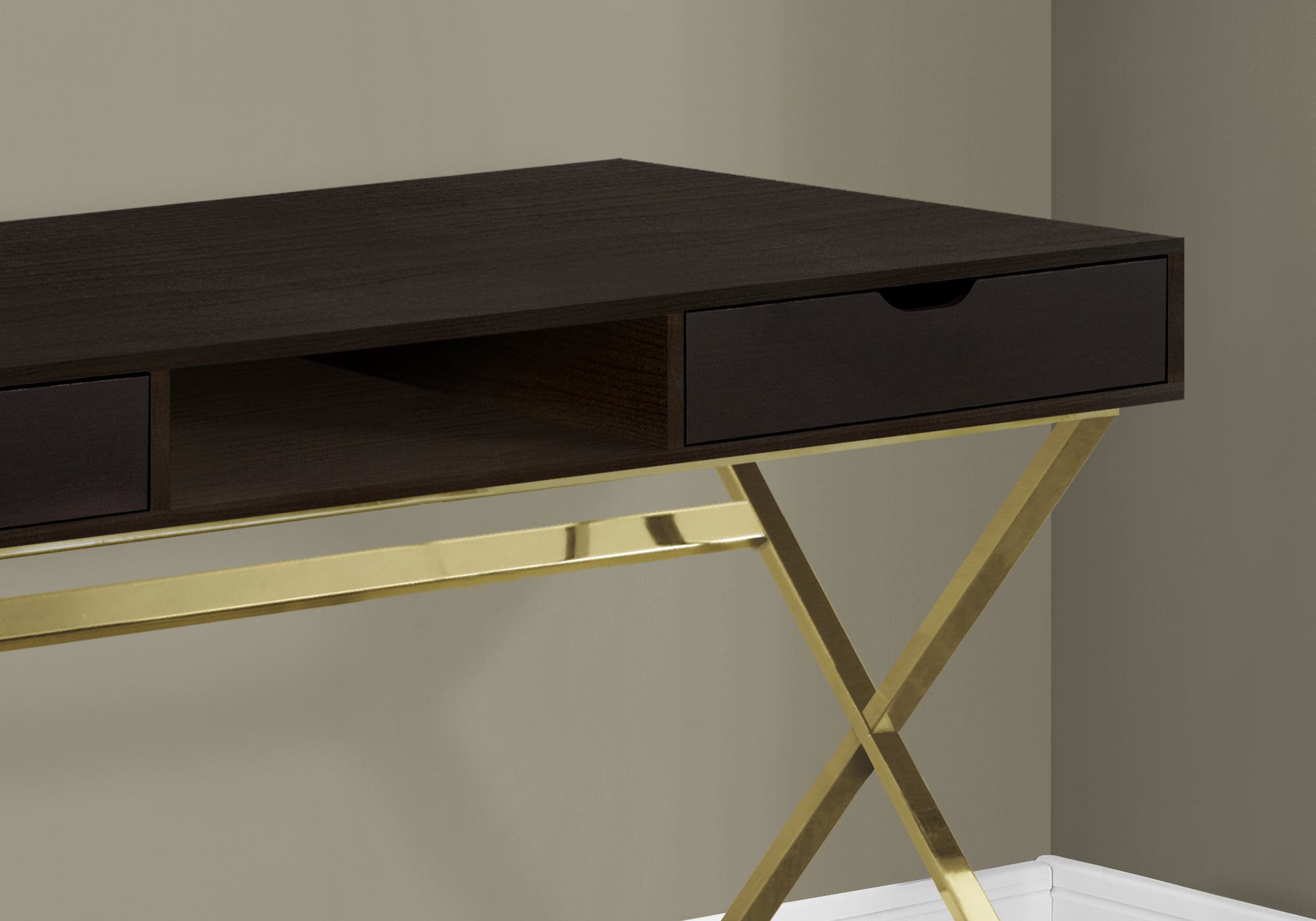 BUREAU D'ORDINATEUR - 48"L / ESPRESSO / MÉTAL DORÉ