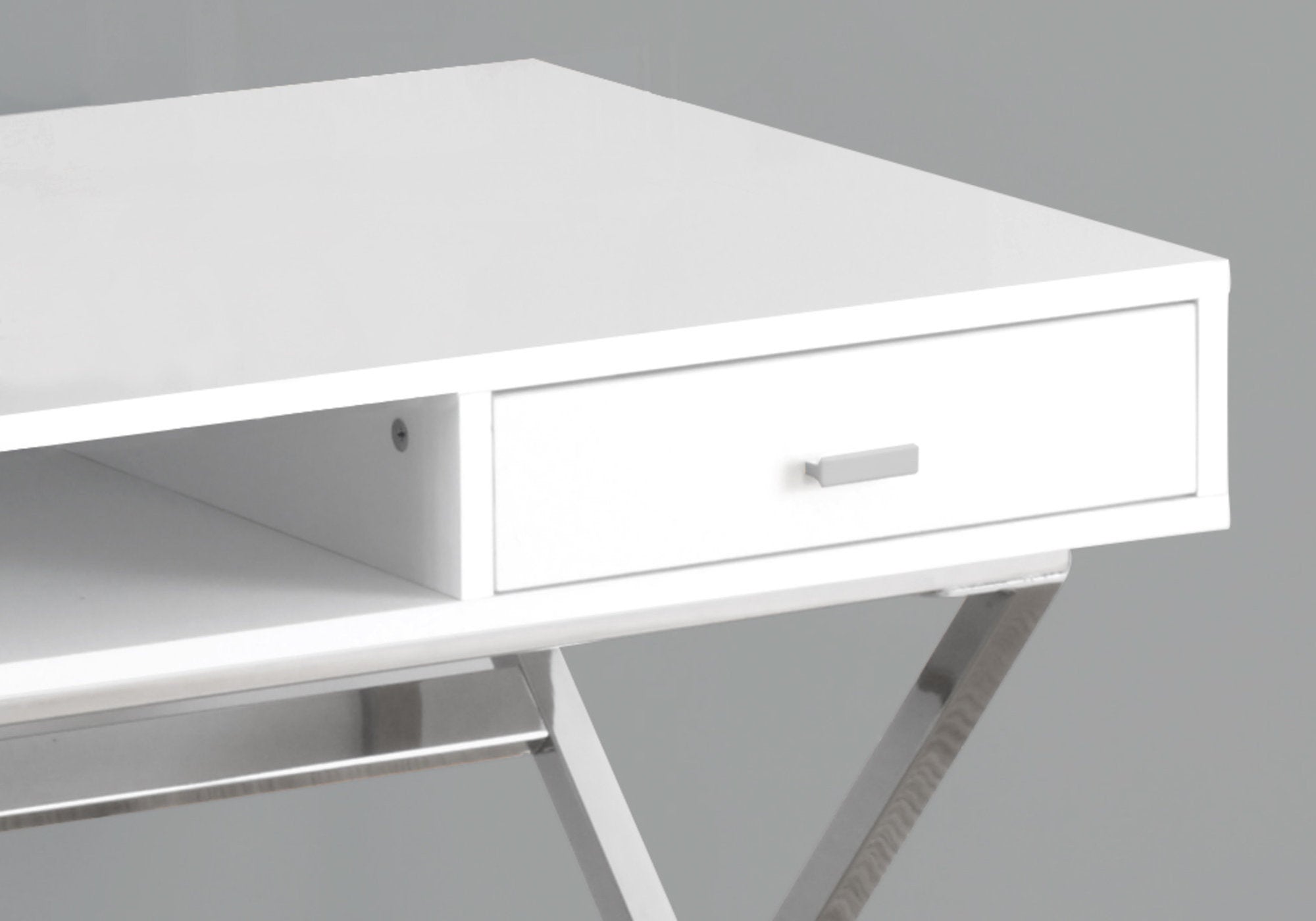 BUREAU D'ORDINATEUR - 48"L / BLANC BRILLANT / METAL CHROME