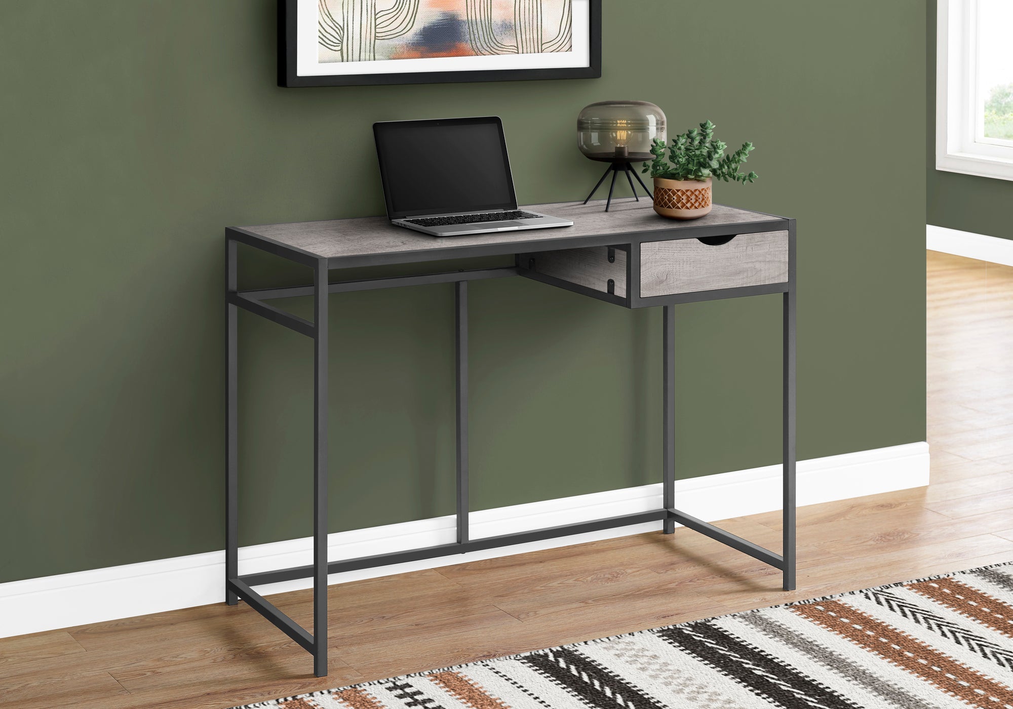 BUREAU D'ORDINATEUR - 42"L / GRIS / MÉTAL GRIS FONCÉ