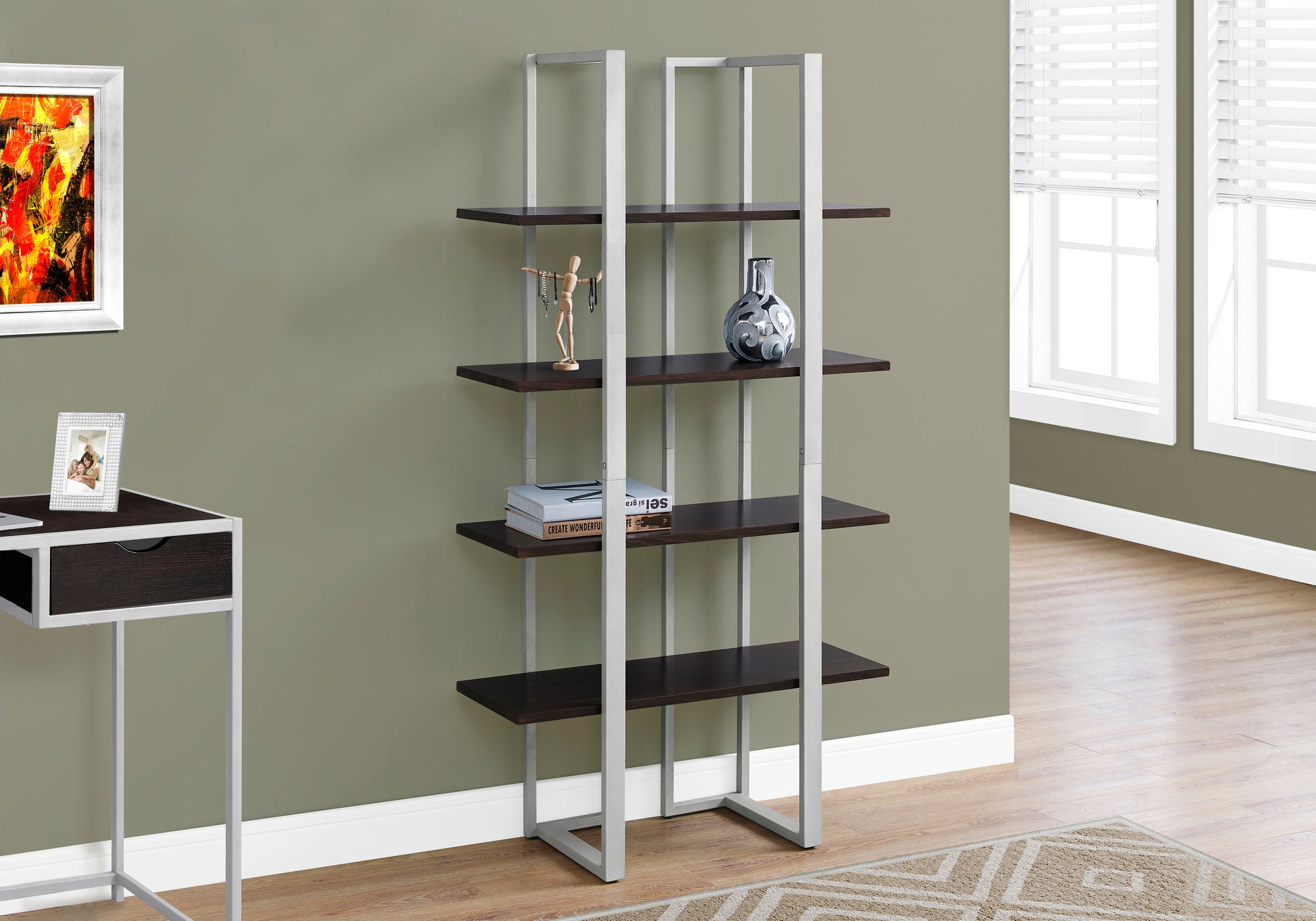 Étagère Industrielle 60" : Fini Espresso et Métal Argenté