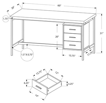 BUREAU D'ORDINATEUR - 60"L / NATUREL AVEC METAL ARGENT 