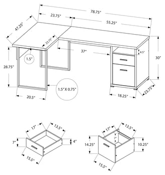 BUREAU D'ORDINATEUR - 80"L / ESPRESSO ORIENTATION GAUCHE OU DROITE 