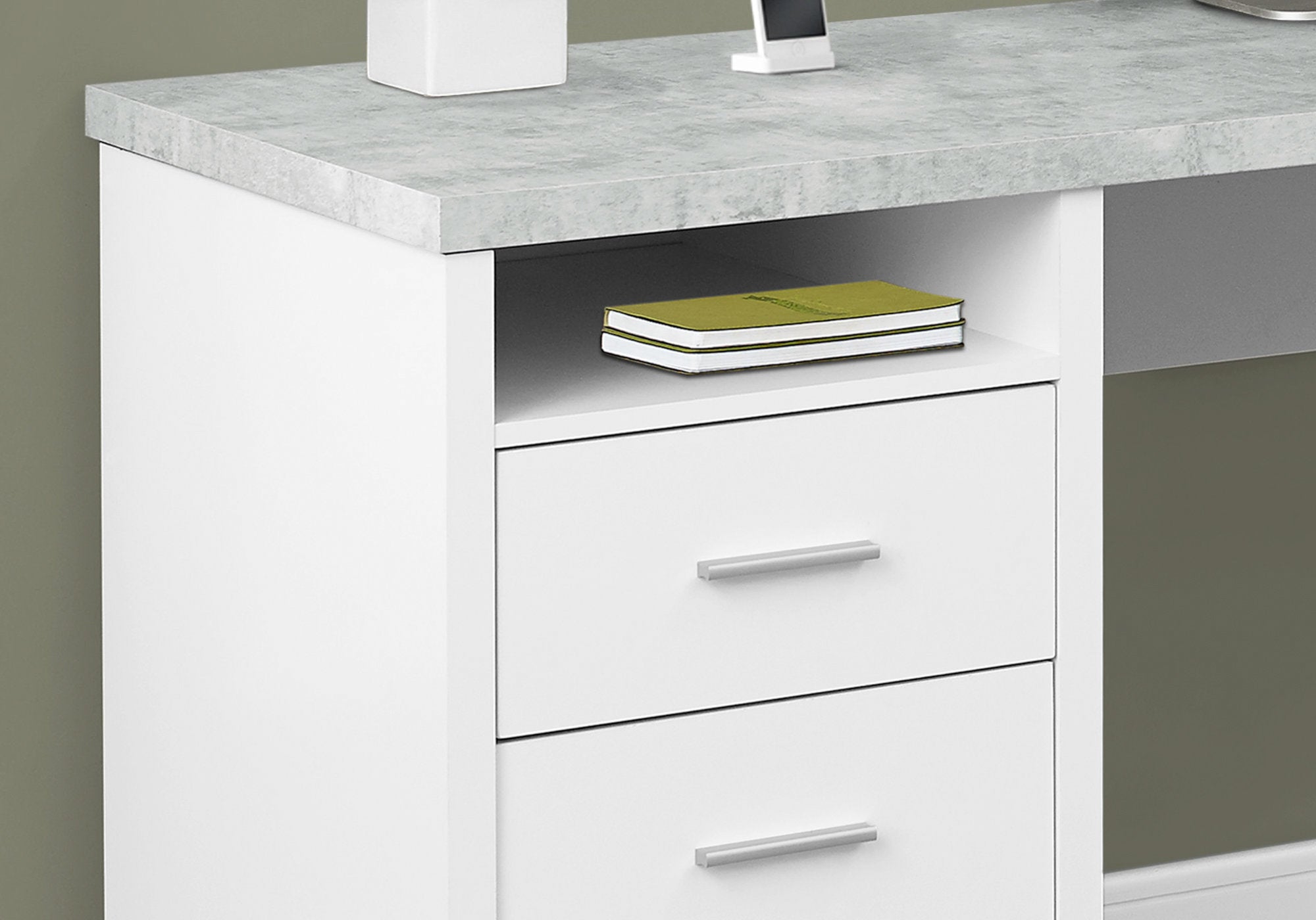 BUREAU D'ORDINATEUR - 80"L BLANC / ASPECT CIMENT FACE GAUCHE/DROITE