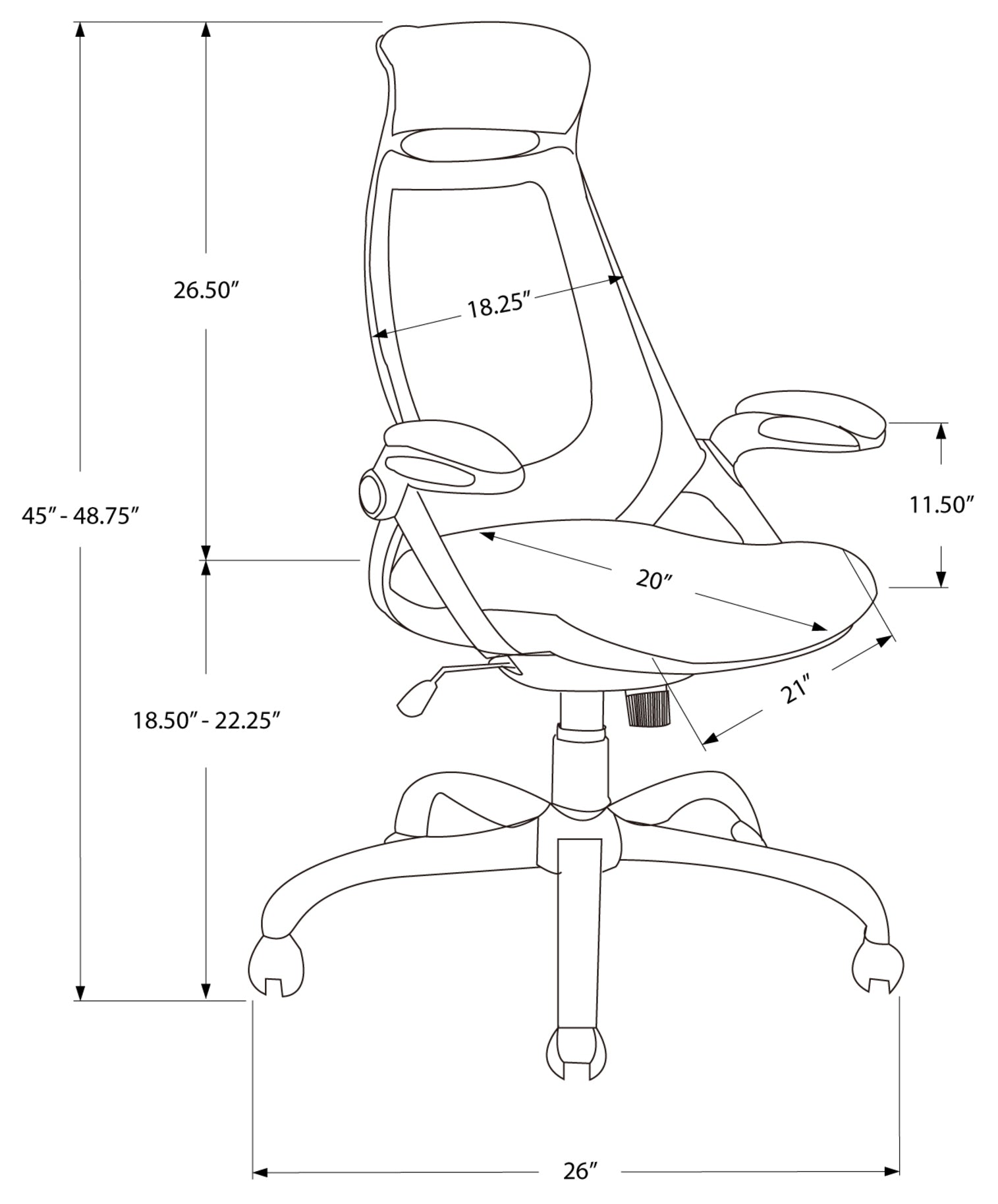 CHAISE DE BUREAU - SIMILICUIR NOIR / MULTIPOSITIONS
