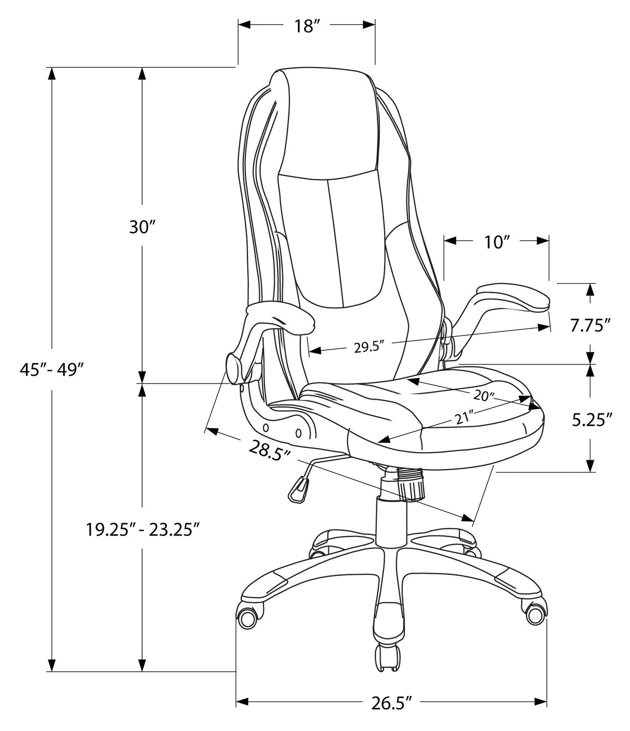 CHAISE DE BUREAU - SIMILI-CUIR NOIR / DOSSIER HAUT EXECUTIVE