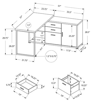 BUREAU D'ORDINATEUR - 60"L / TAUPE FONCÉ ORIENTATION GAUCHE OU DROITE 