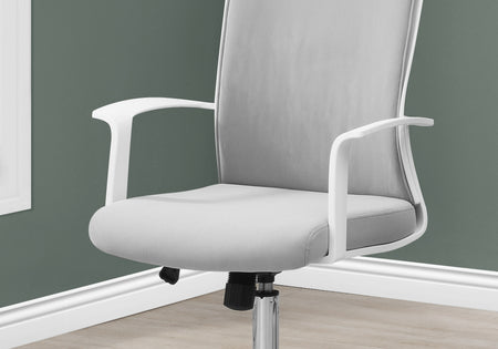 CHAISE DE BUREAU - BLANCHE / TISSU GRIS / DOSSIER HAUT EXECUTIVE