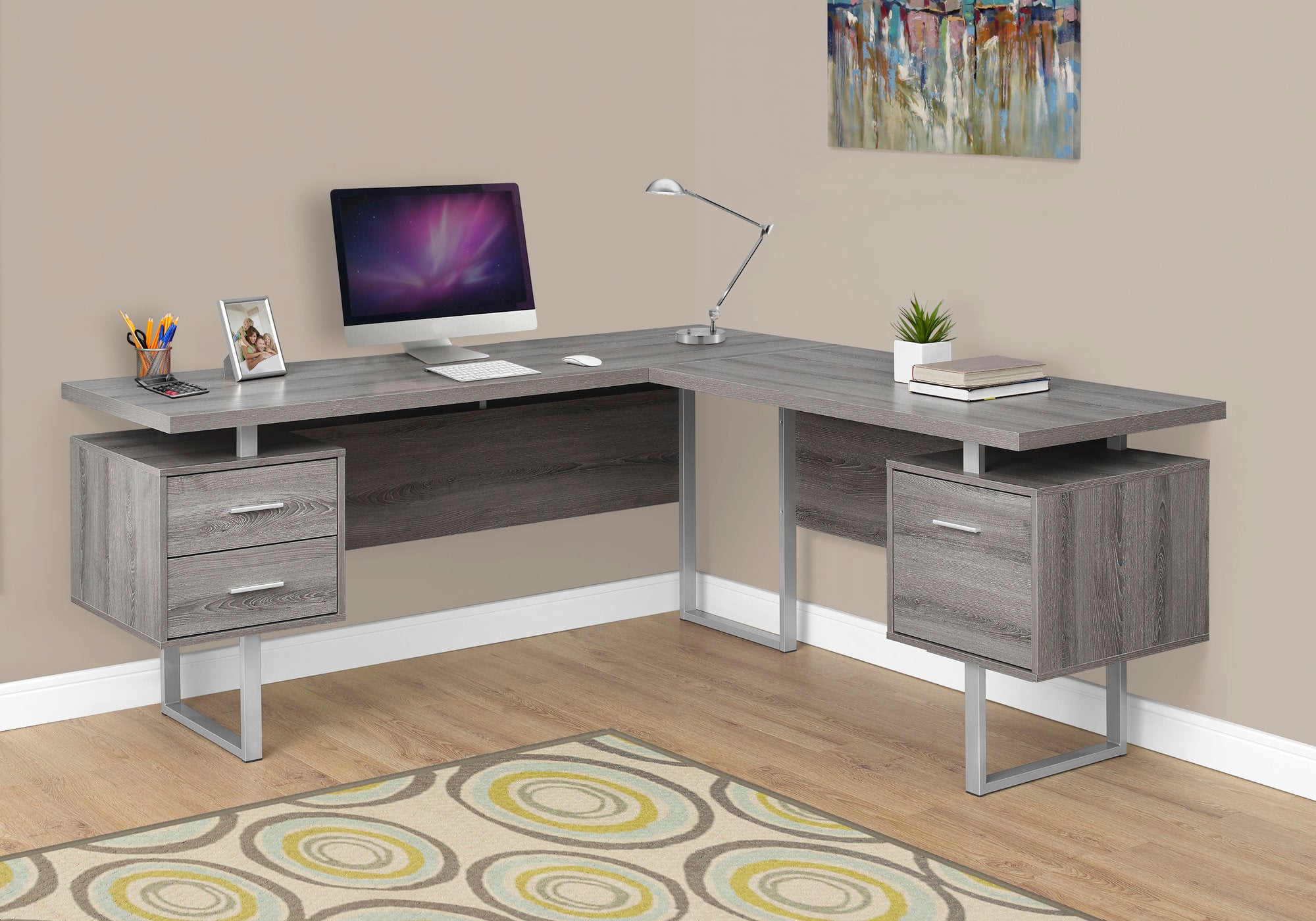 BUREAU D'ORDINATEUR - 70"L / TAUPE FONCÉ ORIENTATION GAUCHE OU DROITE