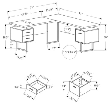 BUREAU D'ORDINATEUR - 70"L BLANC / ASPECT CIMENT FACE GAUCHE/DROITE 