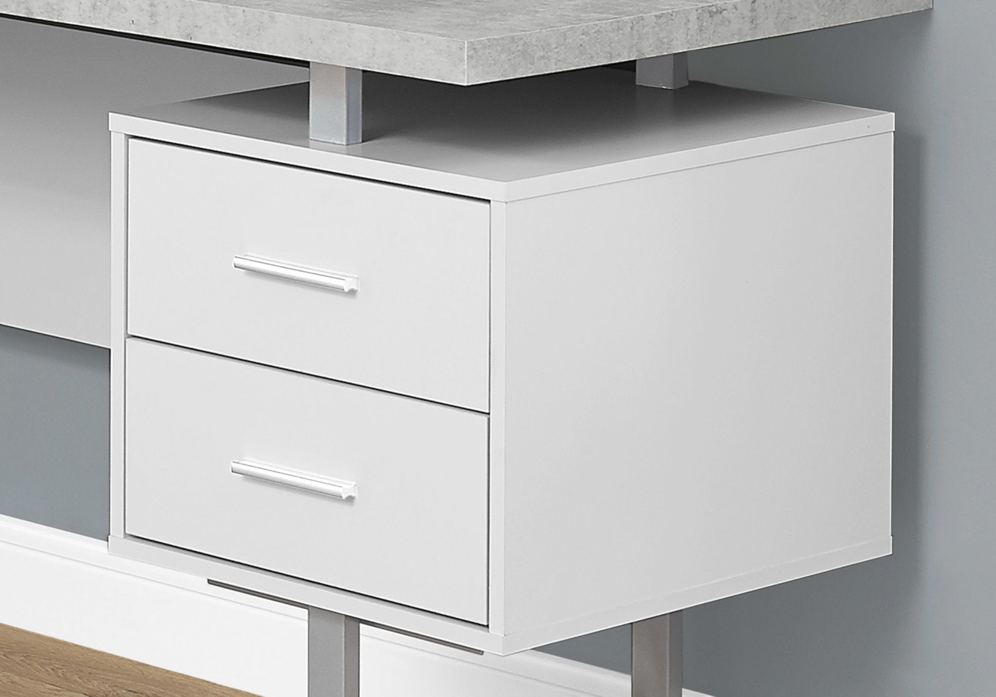 BUREAU D'ORDINATEUR - 70"L BLANC / ASPECT CIMENT FACE GAUCHE/DROITE