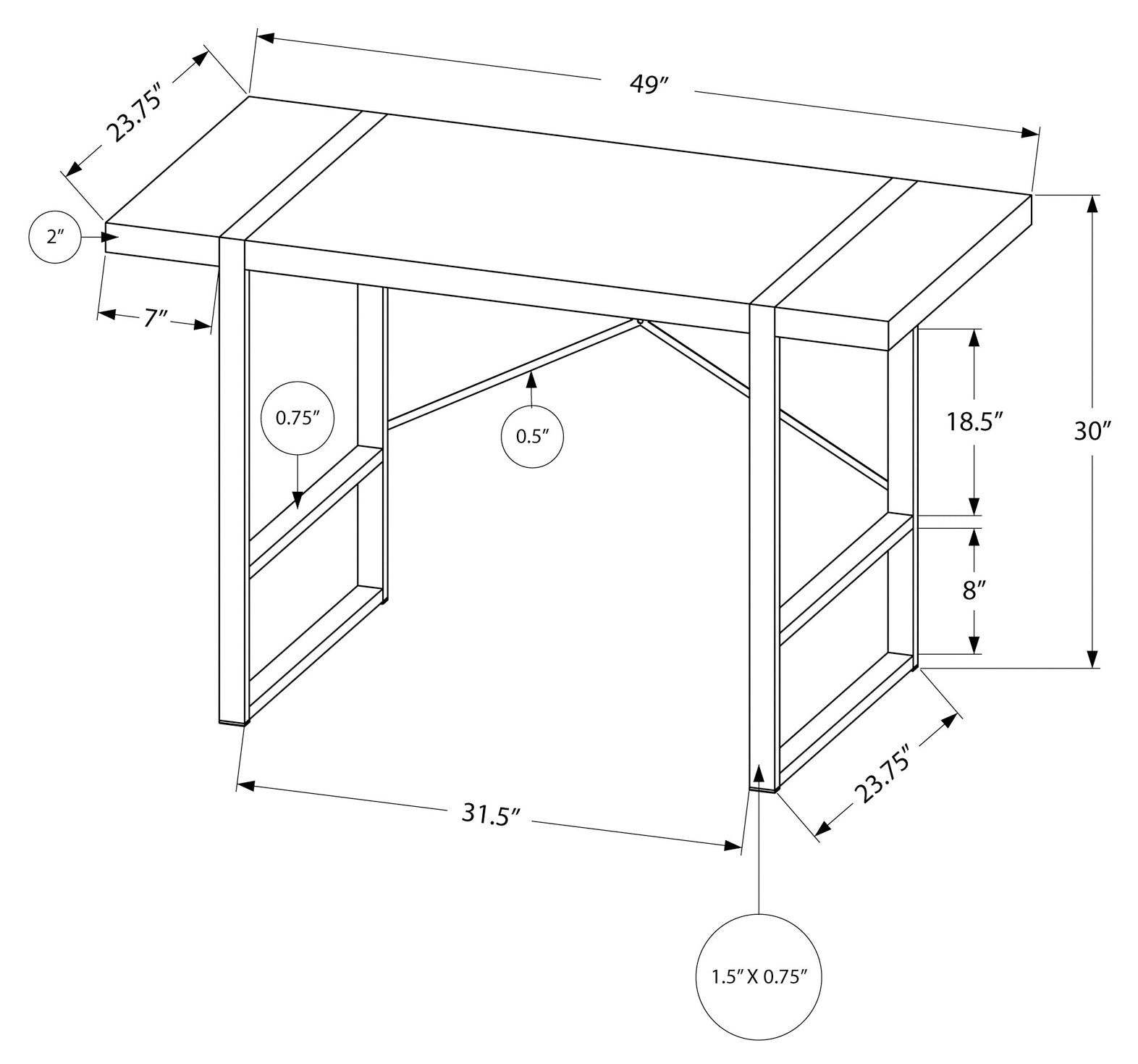 BUREAU D'ORDINATEUR - 48"L / ESPRESSO / METAL NOIR