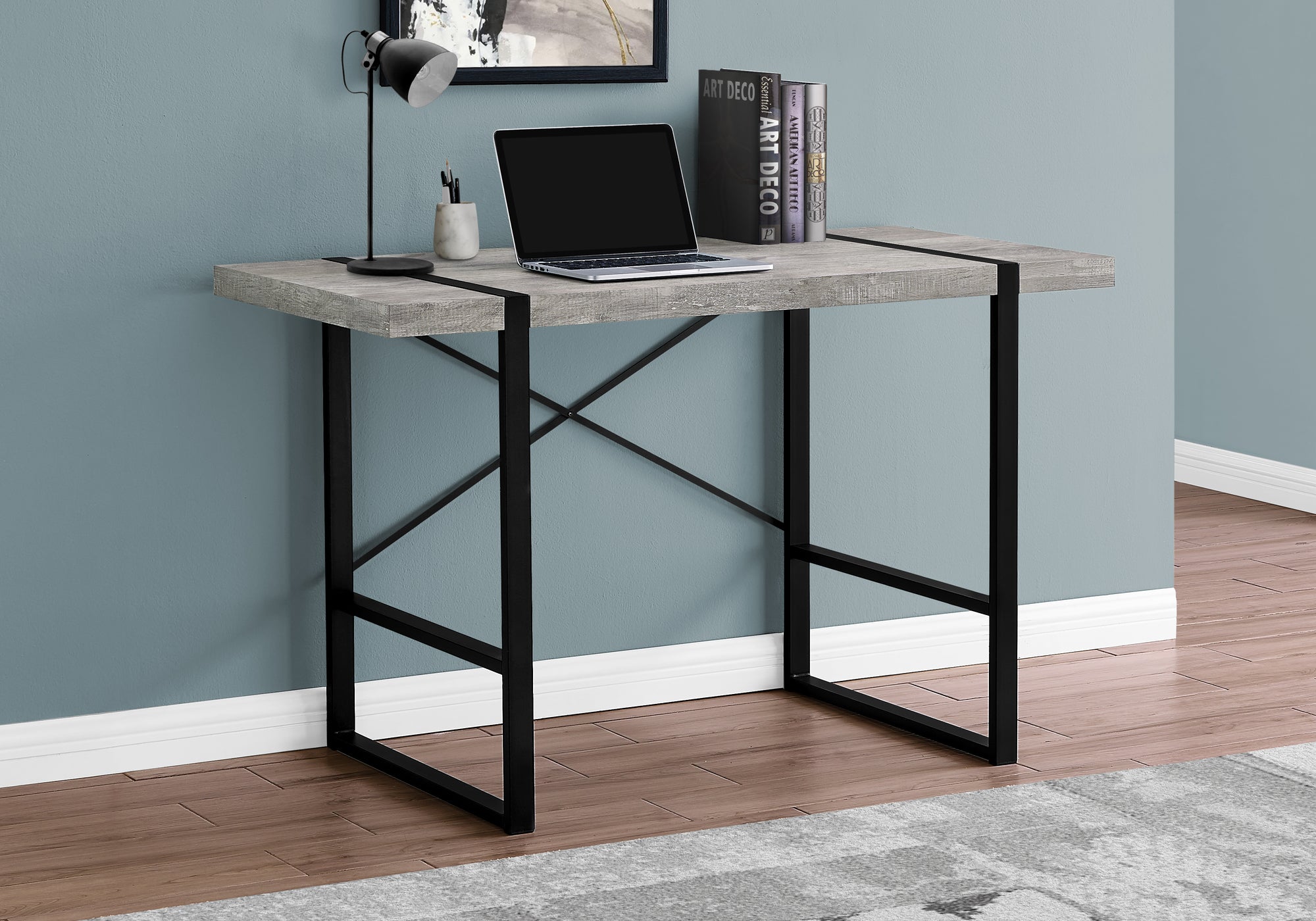 BUREAU D'ORDINATEUR - 48"L / BOIS DE RÉCUPÉRATION GRIS / MÉTAL NOIR