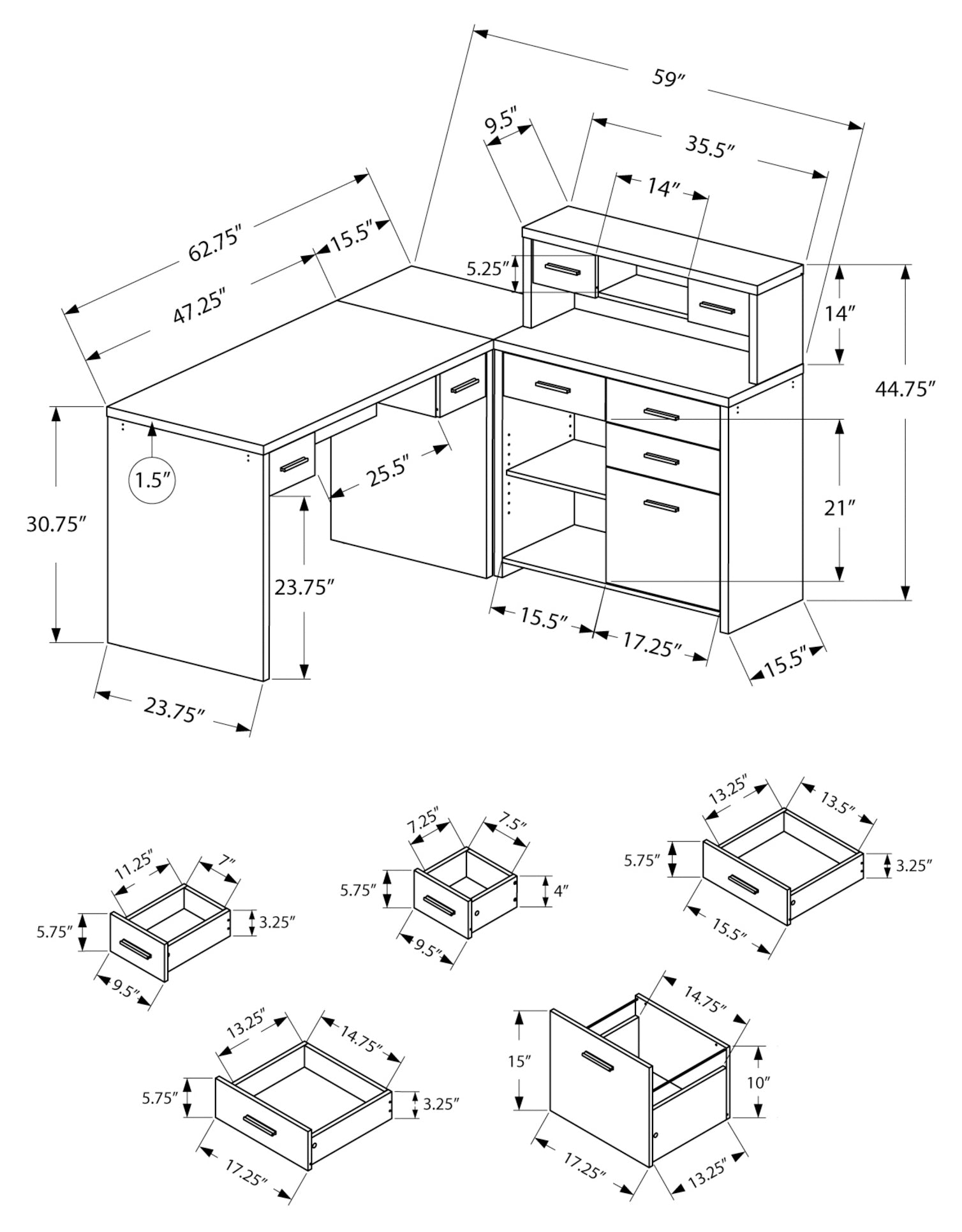 BUREAU D'ORDINATEUR - COIN DROIT OU GAUCHE TAUPE FONCÉ 