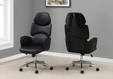 CHAISE DE BUREAU - SIMILI-CUIR NOIR / DOSSIER HAUT EXECUTIVE