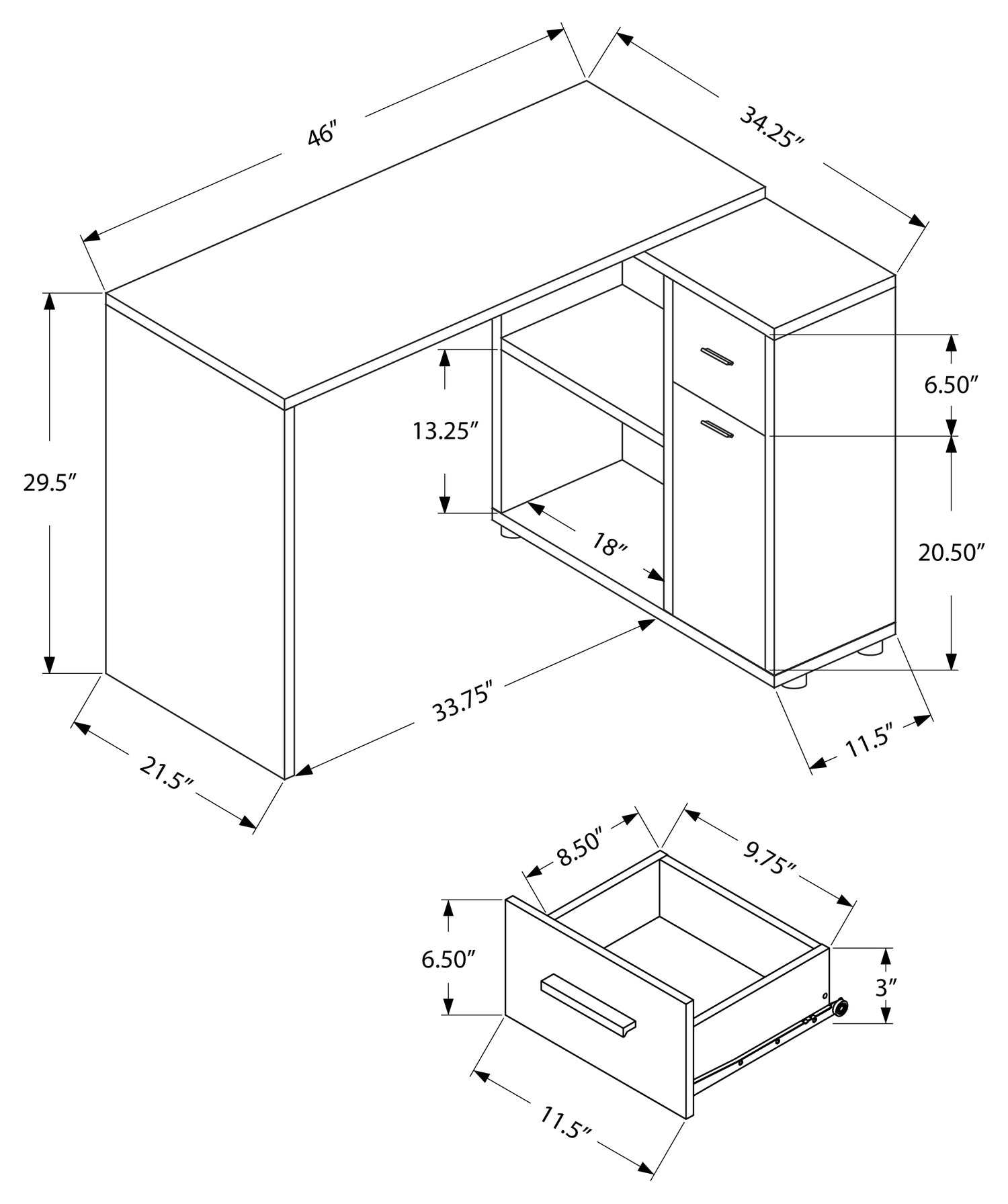 BUREAU D'ORDINATEUR - 46"L / BLANC AVEC ARMOIRE DE RANGEMENT